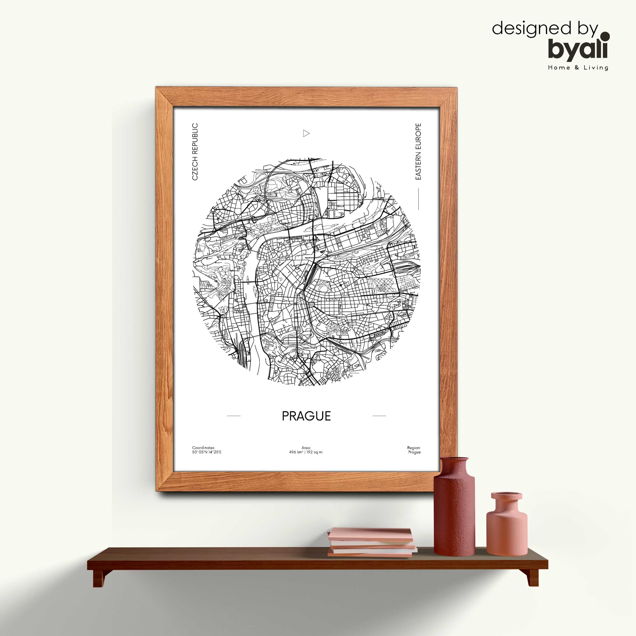 Prague Map Ahşap Çerçeveli Tablo