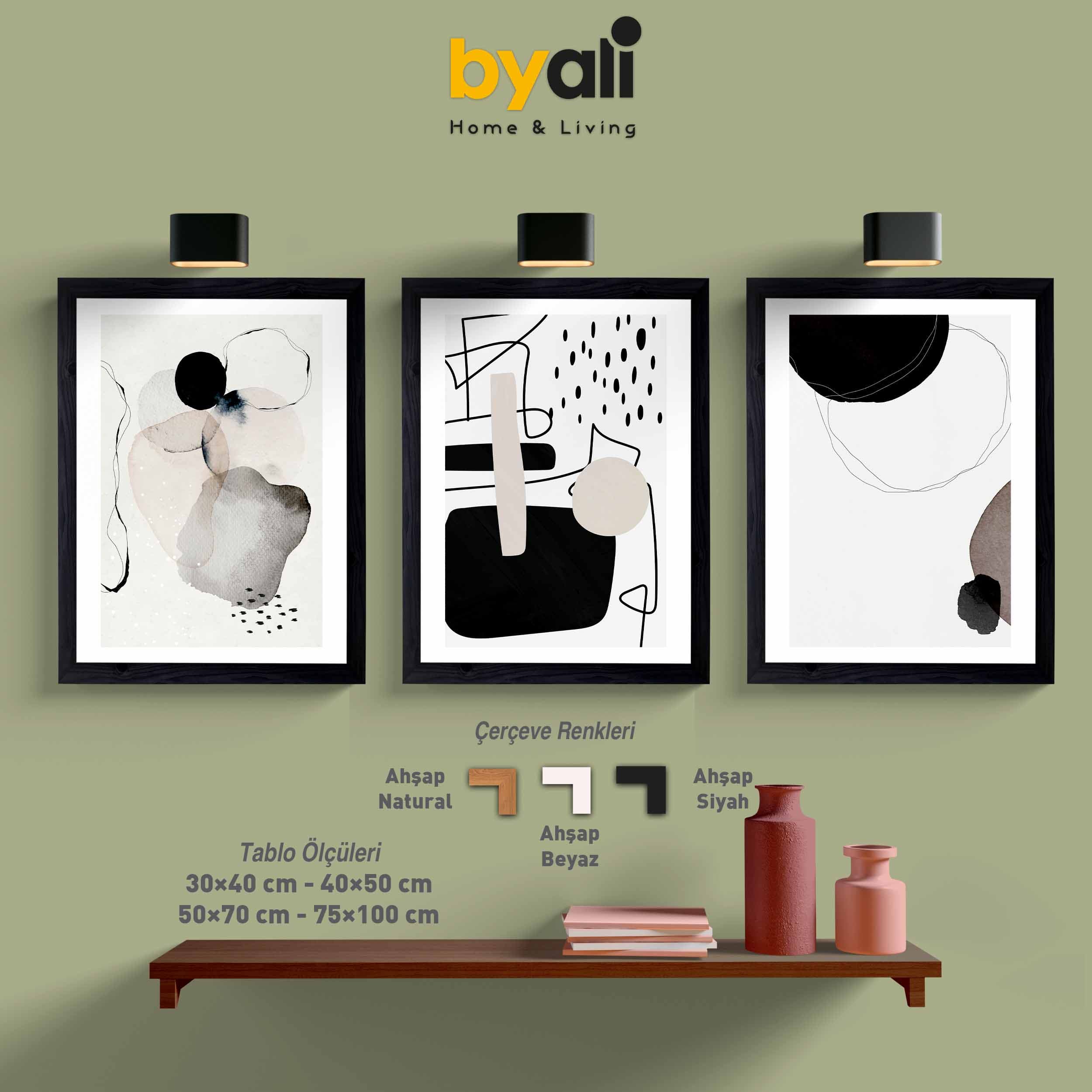 Ahşap Çerçeveli Minimalist 3’lü Tablo Seti 3143
