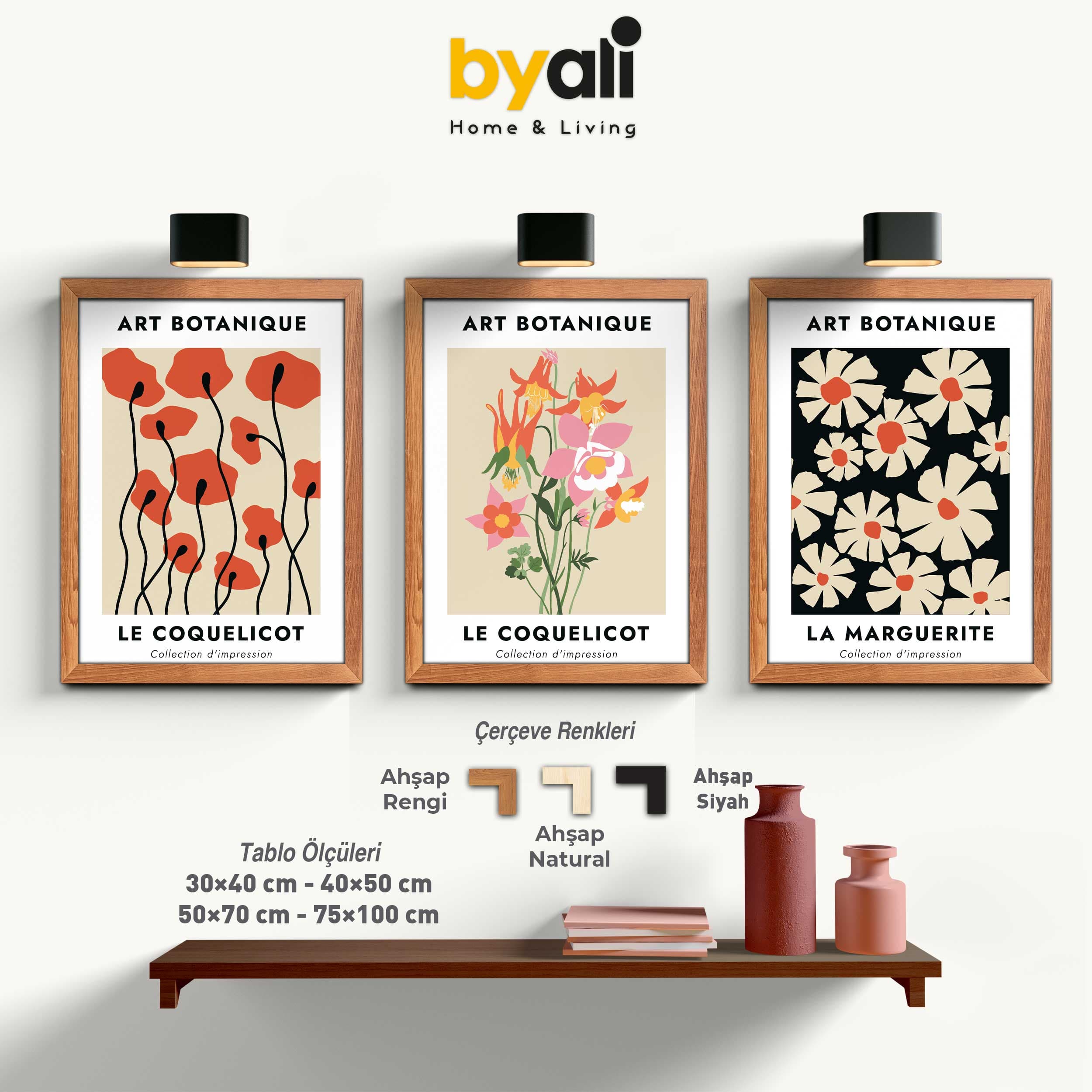 Art Botanique Ahşap Çerçeveli 3’lü Tablo Seti 3336