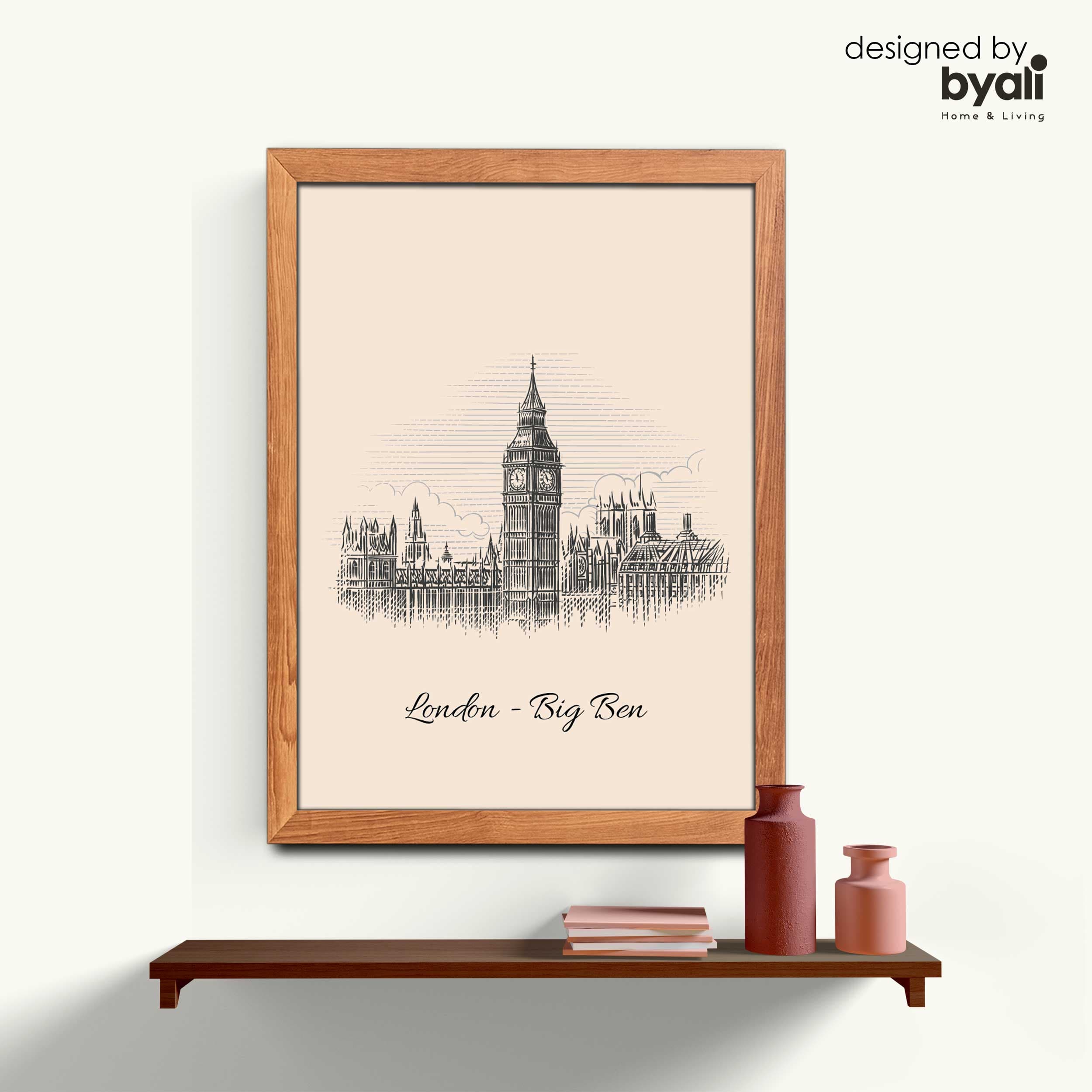 Big Ben Sketch Şehir Ahşap Çerçeveli Tablo