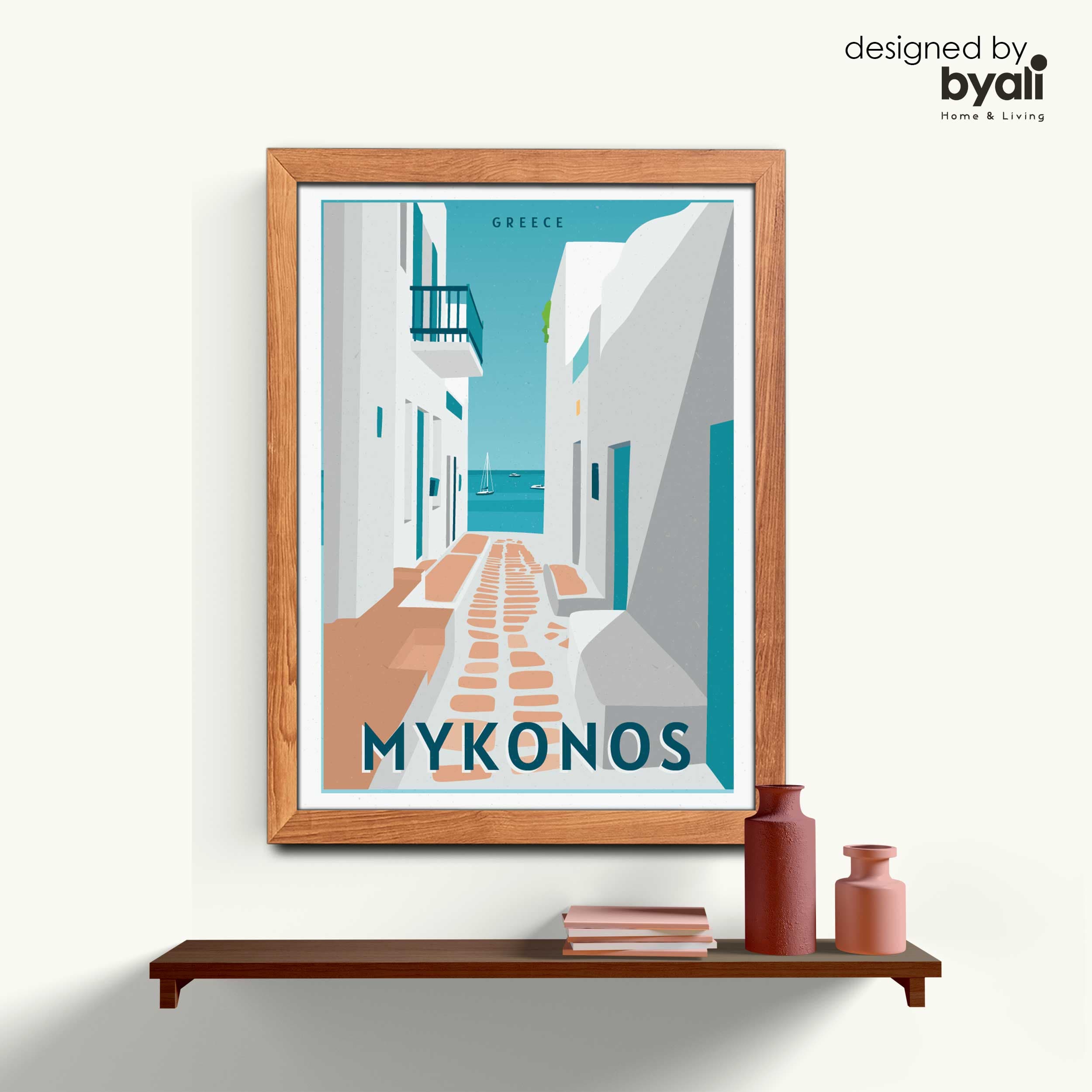 Mykonos Retro Şehir Ahşap Çerçeveli Tablo 1040