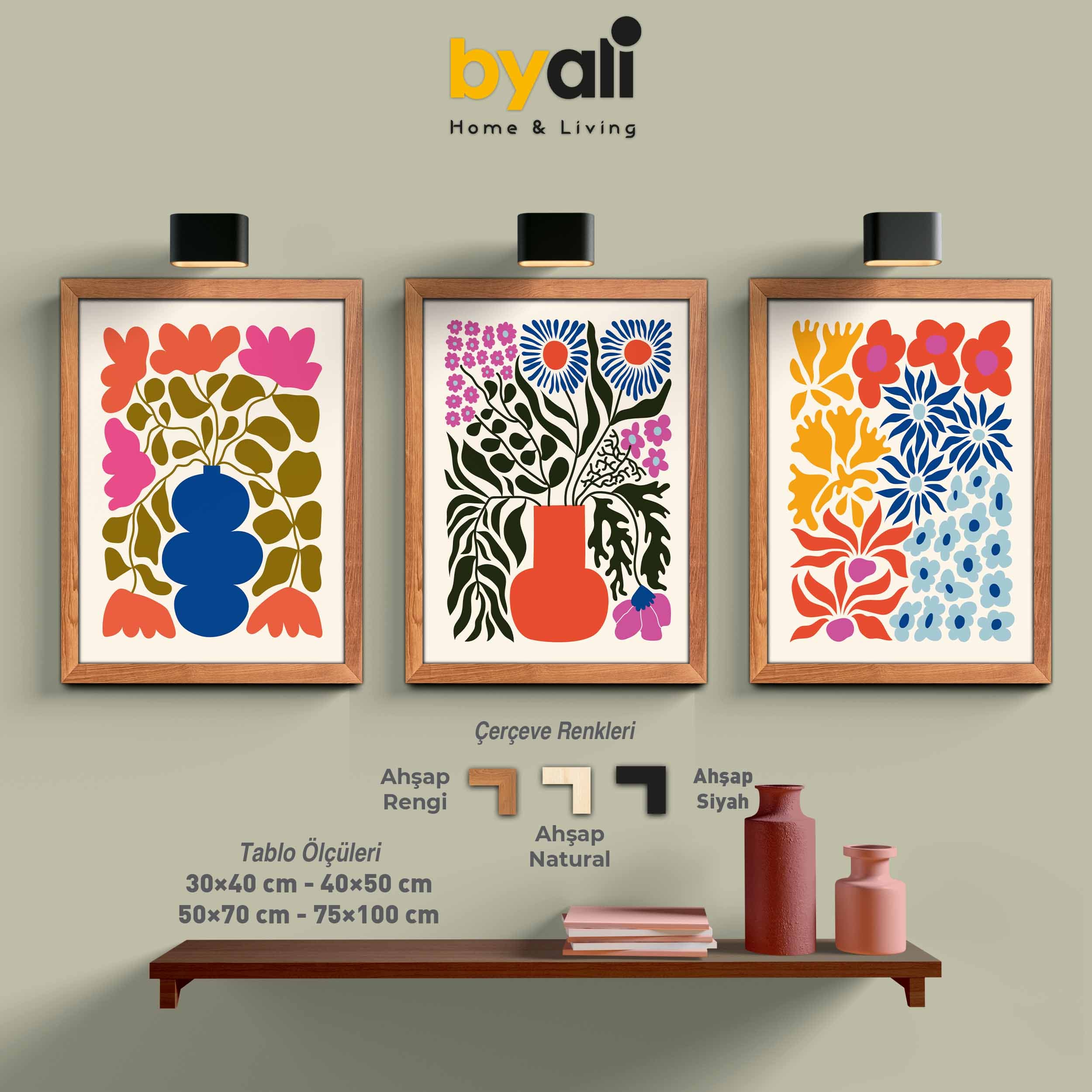 Minimalist Ahşap Çerçeveli 3’lü Tablo Seti 3187