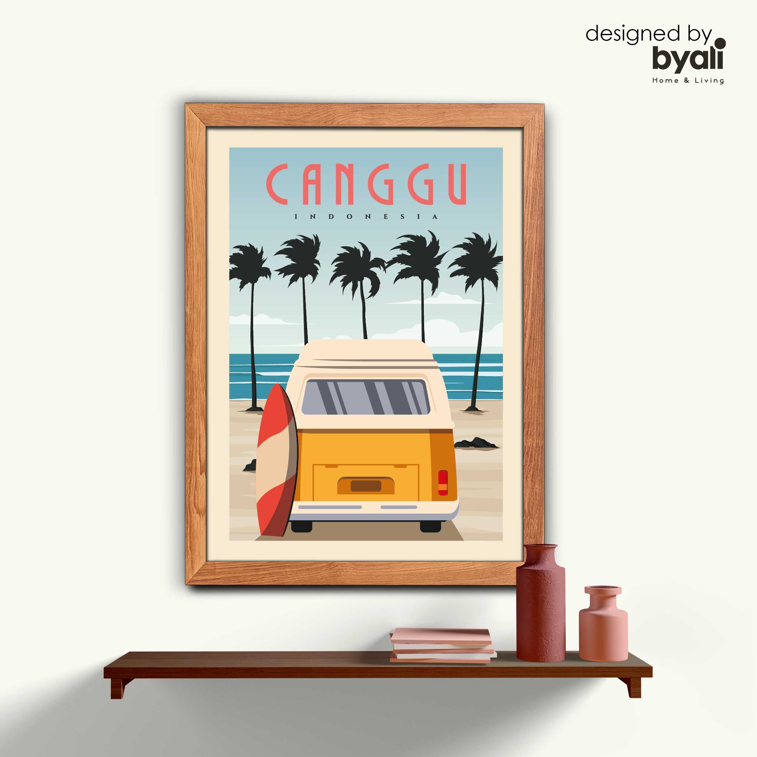 Canggu – İndonesia Retro Şehir Ahşap Çerçeveli Tablo