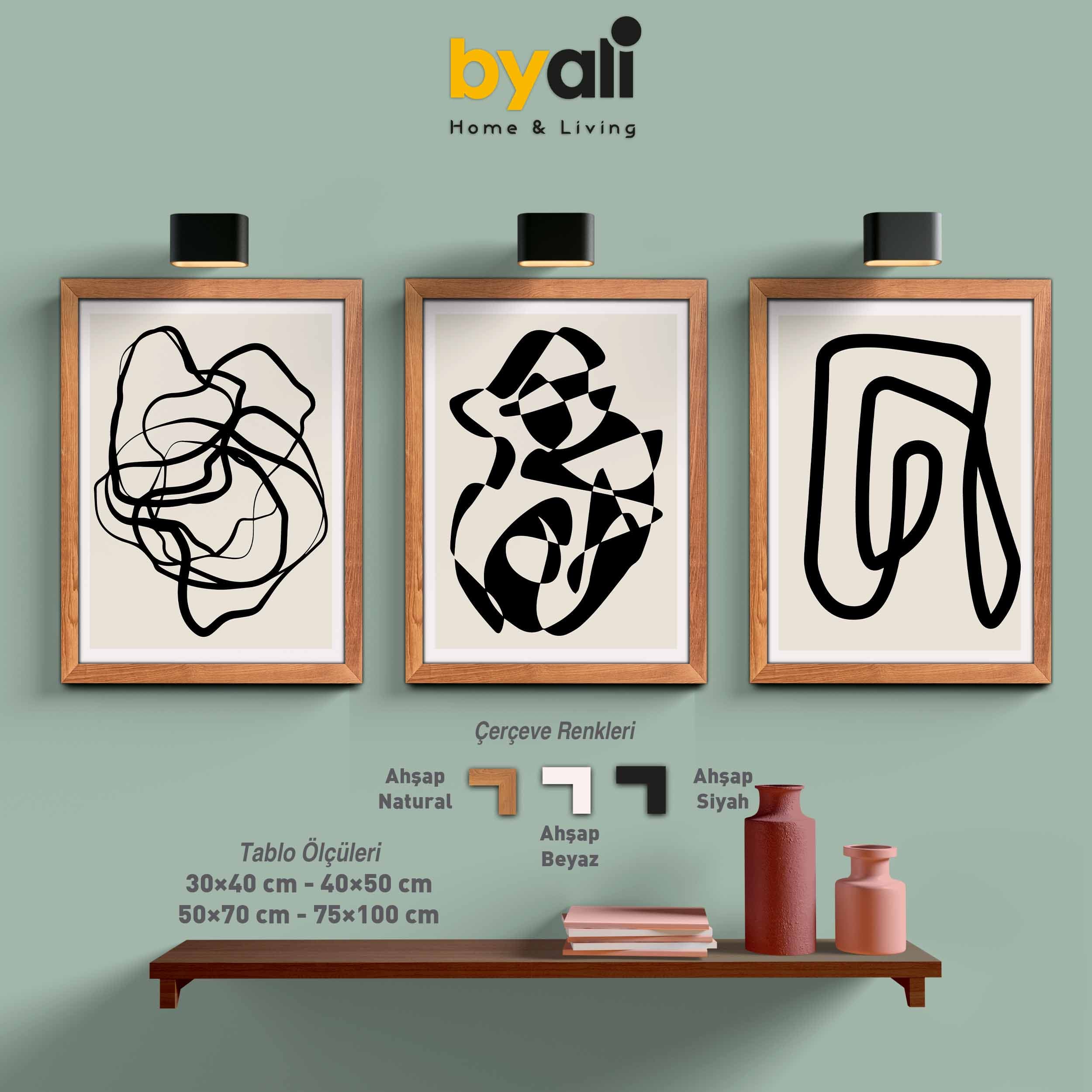 Ahşap Çerçeveli Minimalist 3’lü Tablo Seti 3109