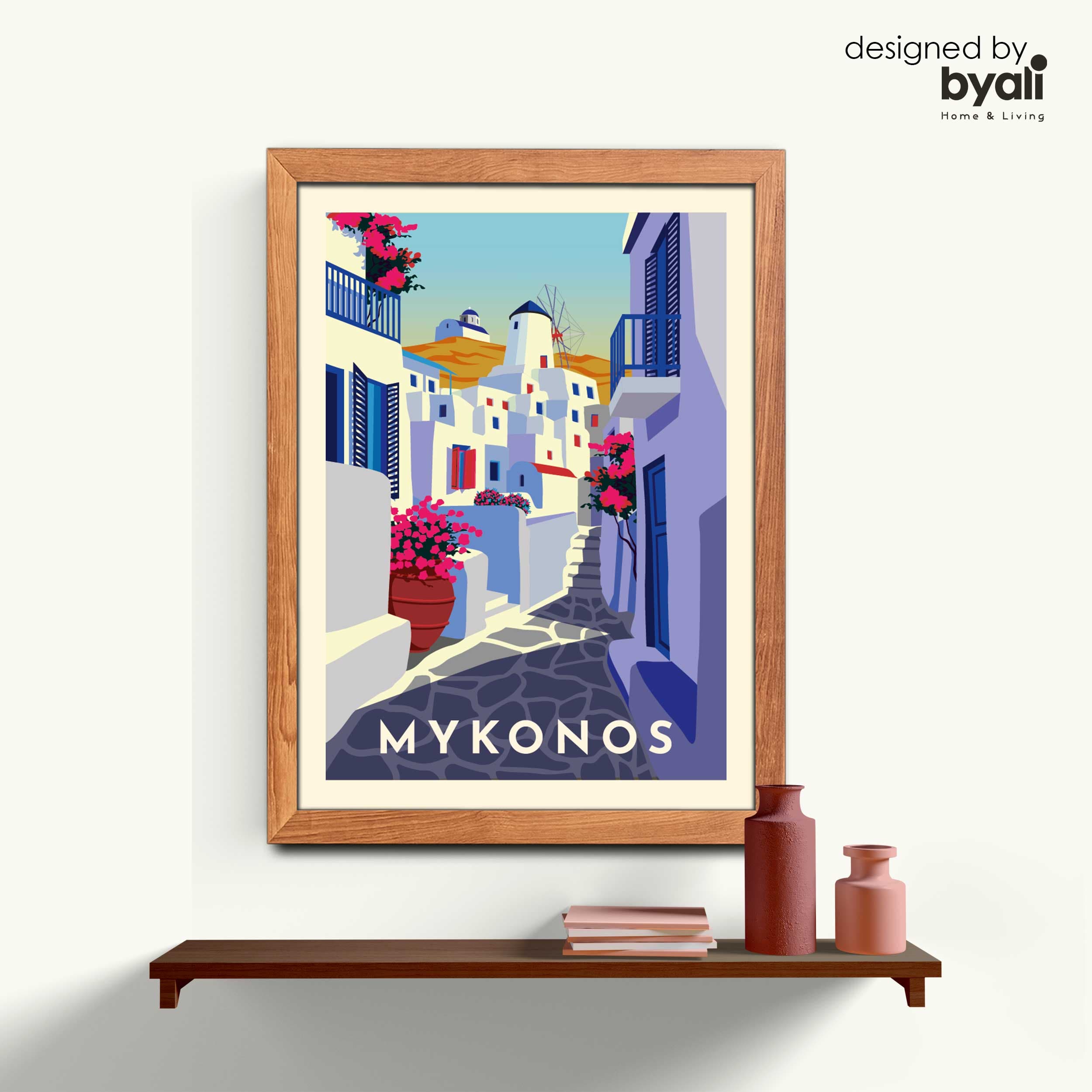 Mykonos Retro Şehir Ahşap Çerçeveli Tablo 1102