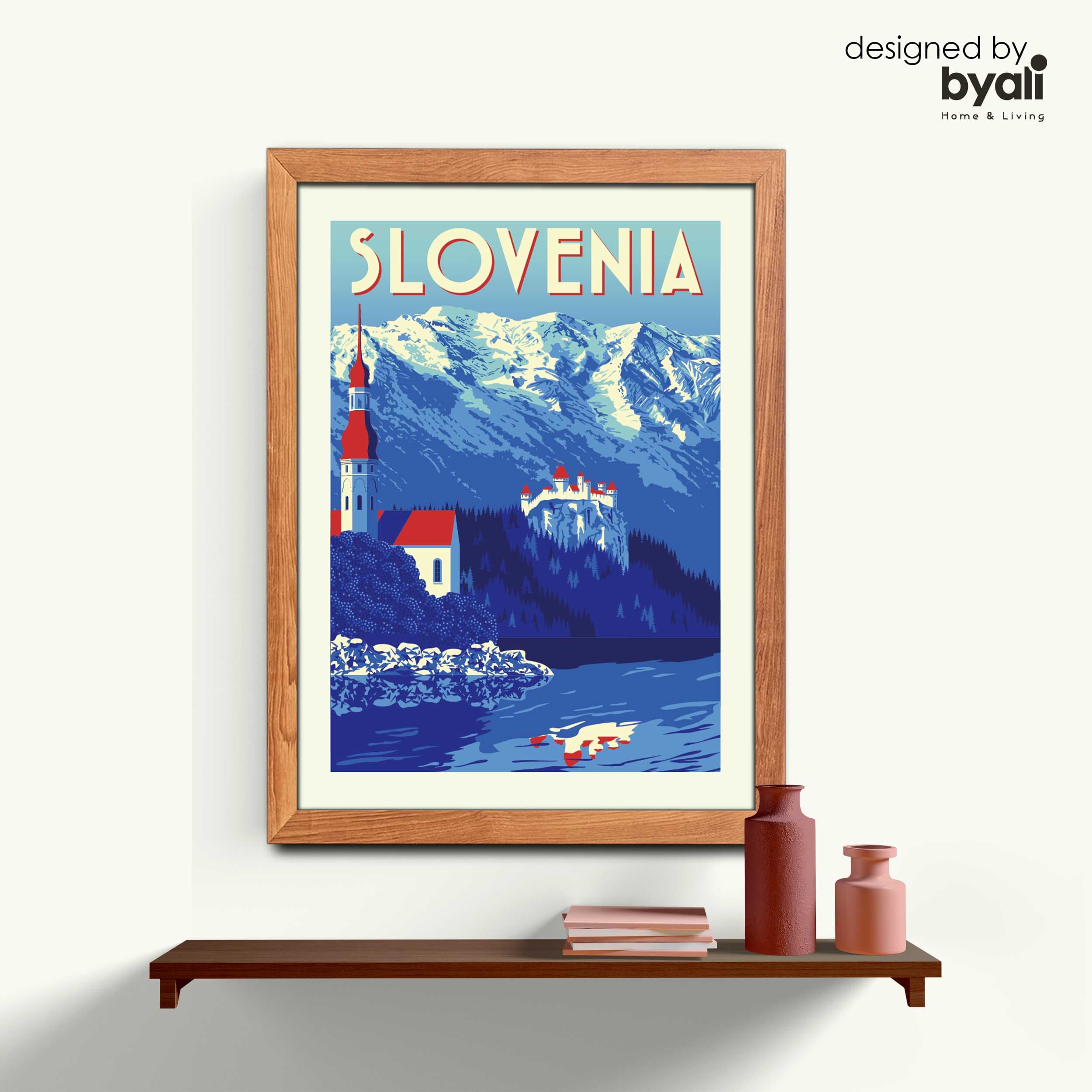 Slovenia Retro Şehir Ahşap Çerçeveli Tablo