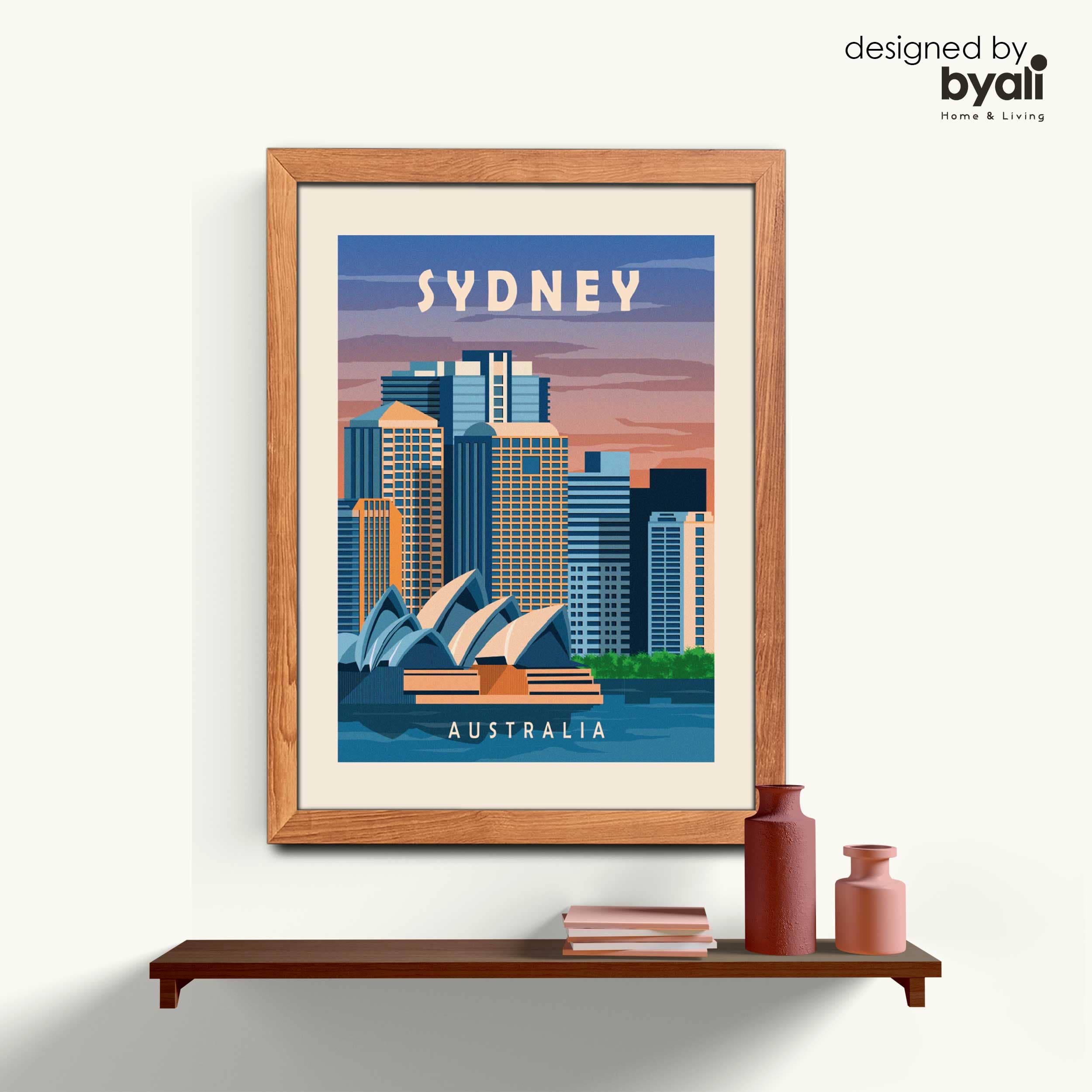 Sydney Retro Şehir Ahşap Çerçeveli Tablo