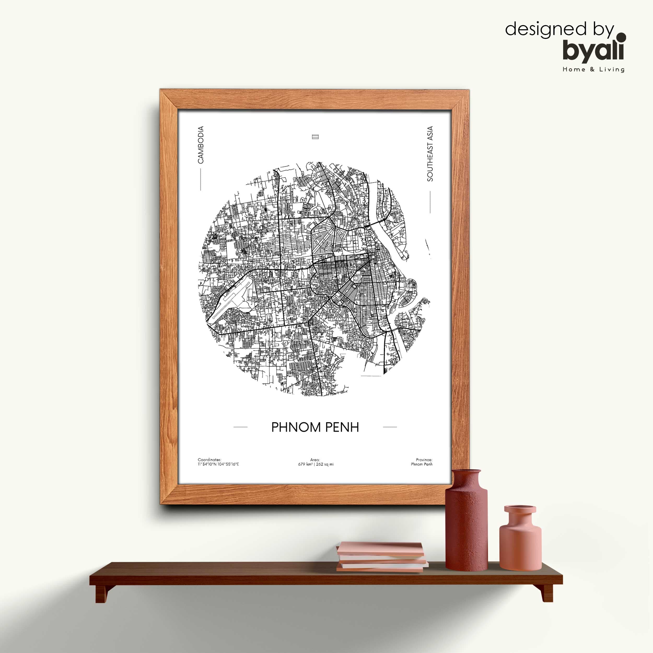 Phnom Penh Map Ahşap Çerçeveli Tablo