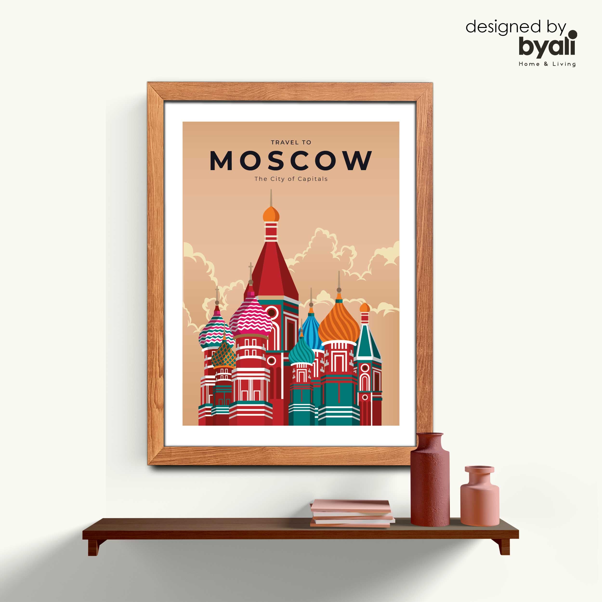 Moscow Retro Şehir Ahşap Çerçeveli Tablo