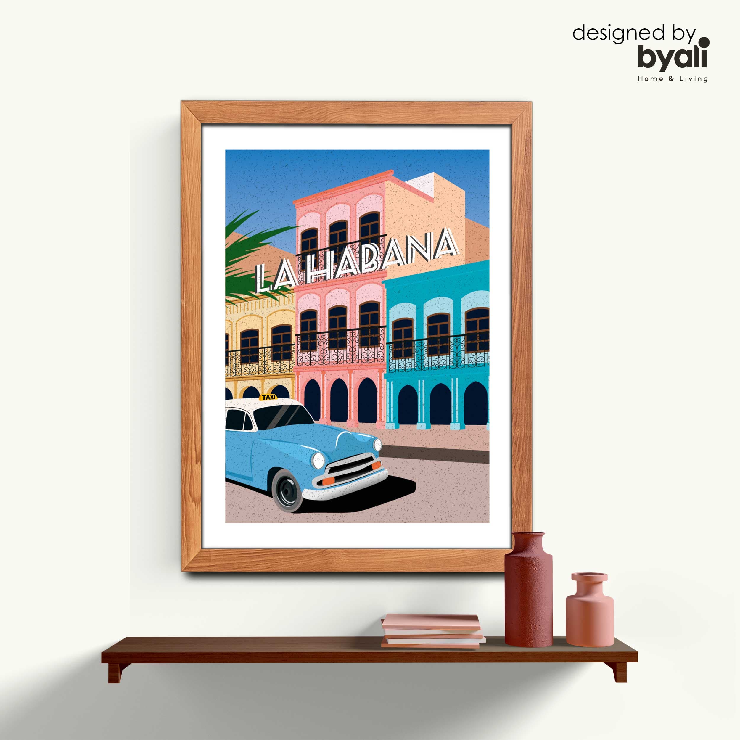 La Habana Retro Şehir Ahşap Çerçeveli Tablo