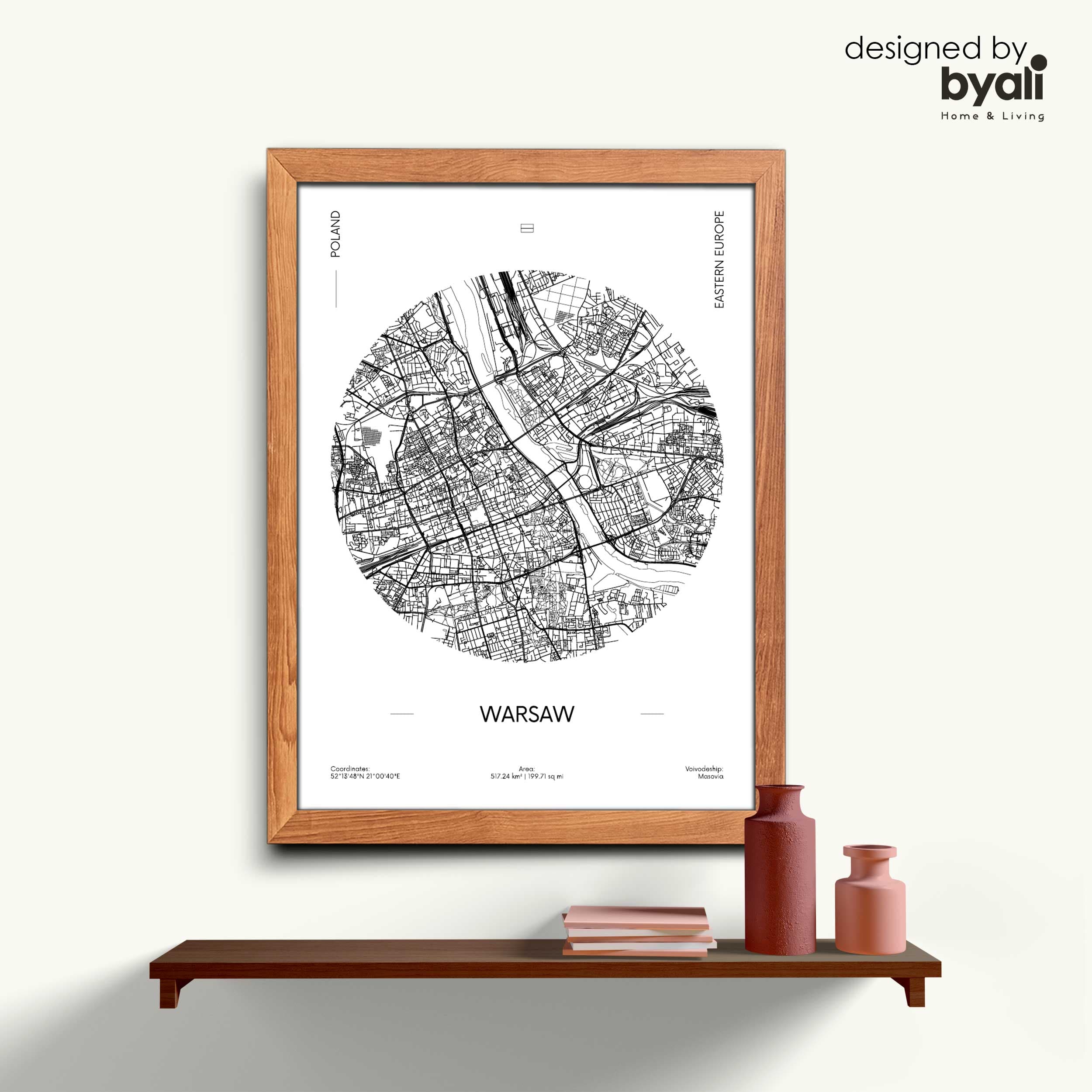 Warsaw Map Ahşap Çerçeveli Tablo