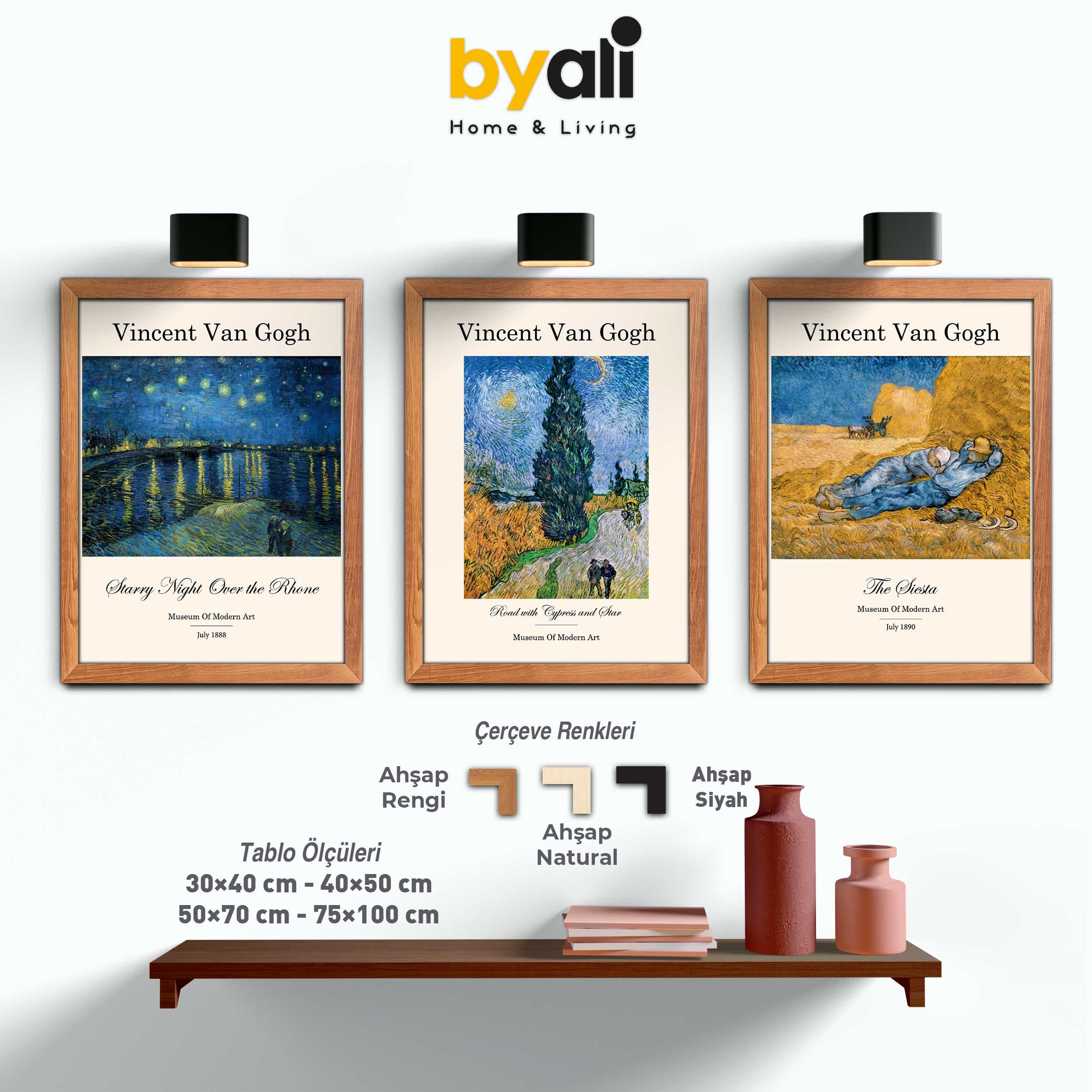 Vincent van Gogh Ahşap Çerçeveli 3’lü Tablo Seti 3003