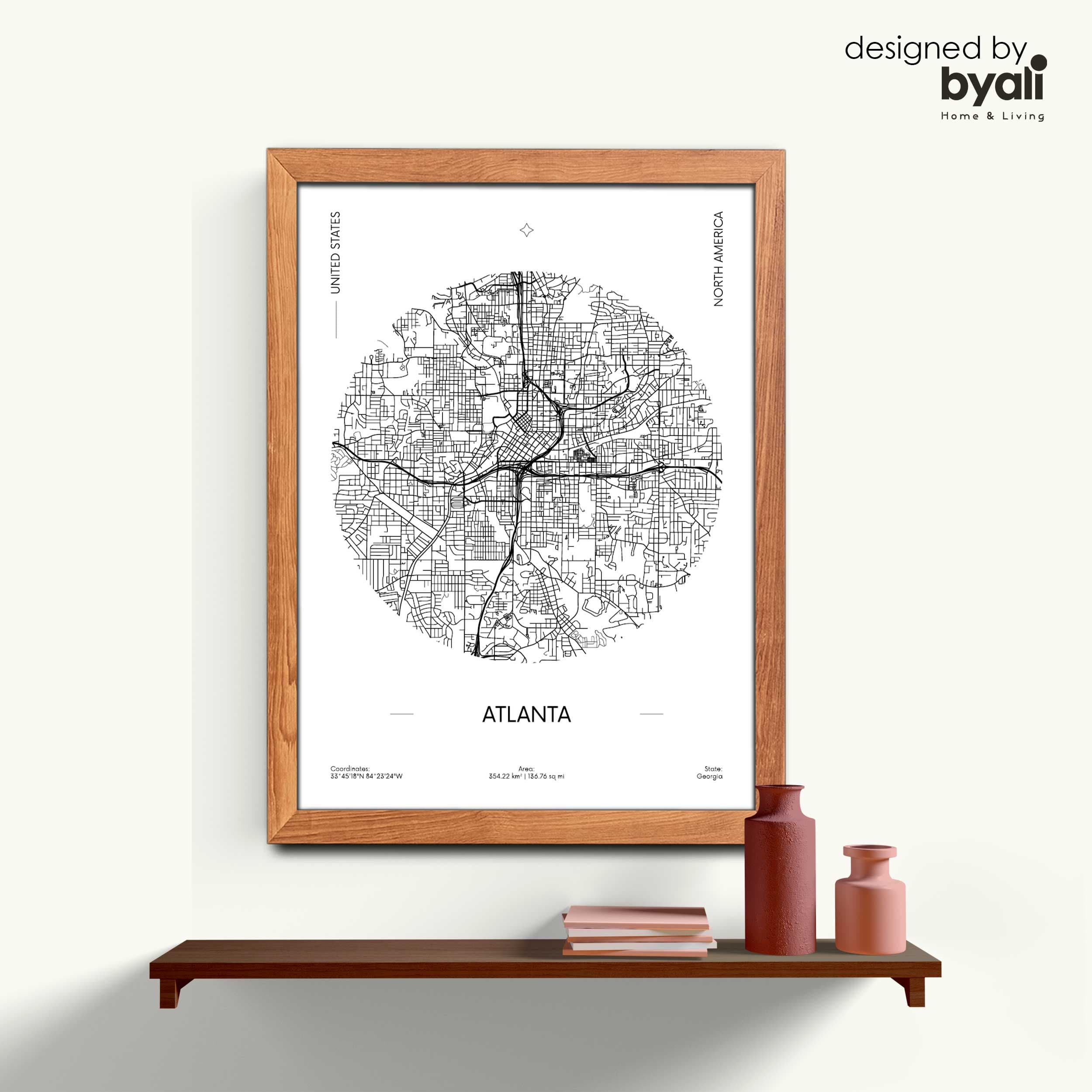 Atlanta Map Ahşap Çerçeveli Tablo