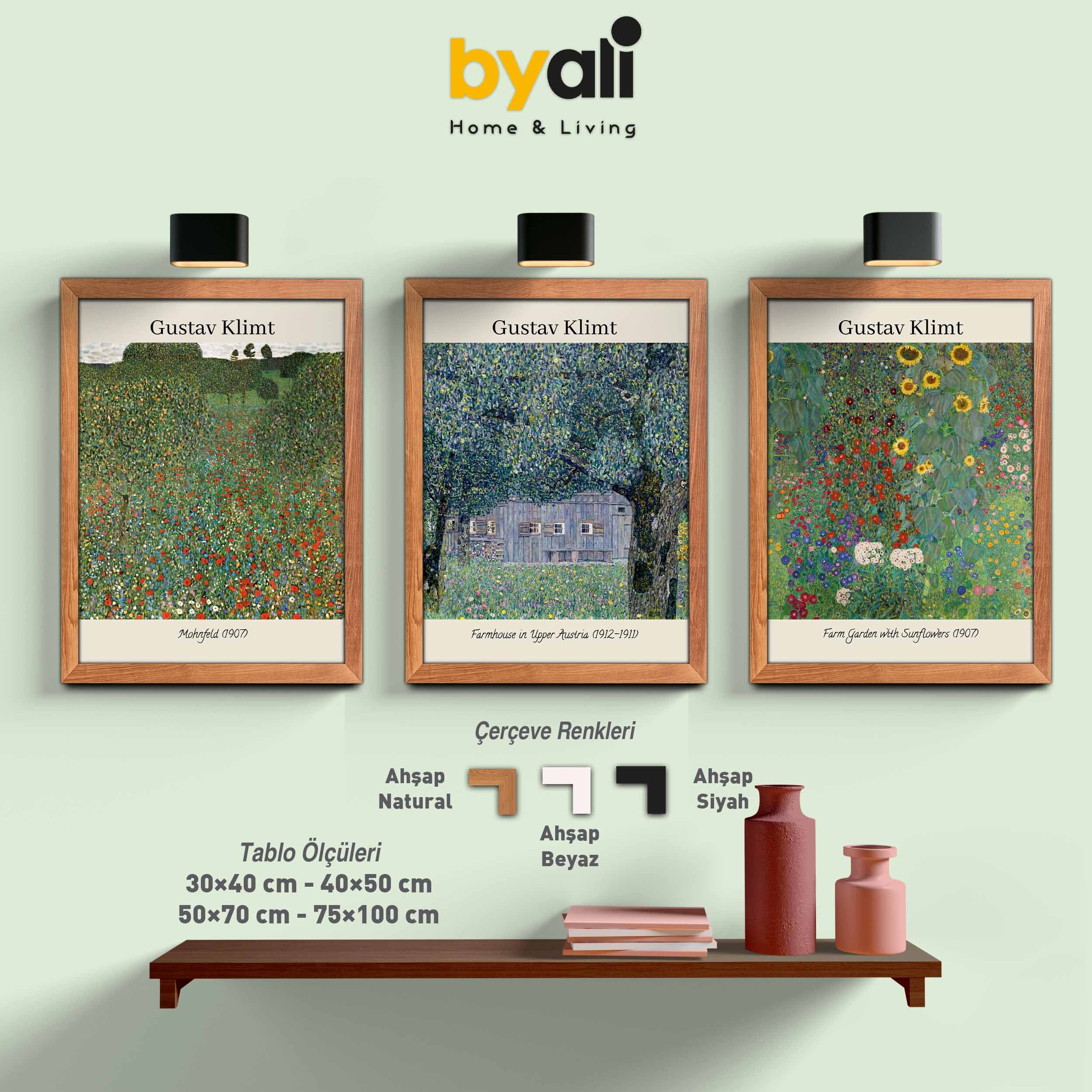Gustav Klimt Ahşap Çerçeveli 3’lü Tablo Seti 3025