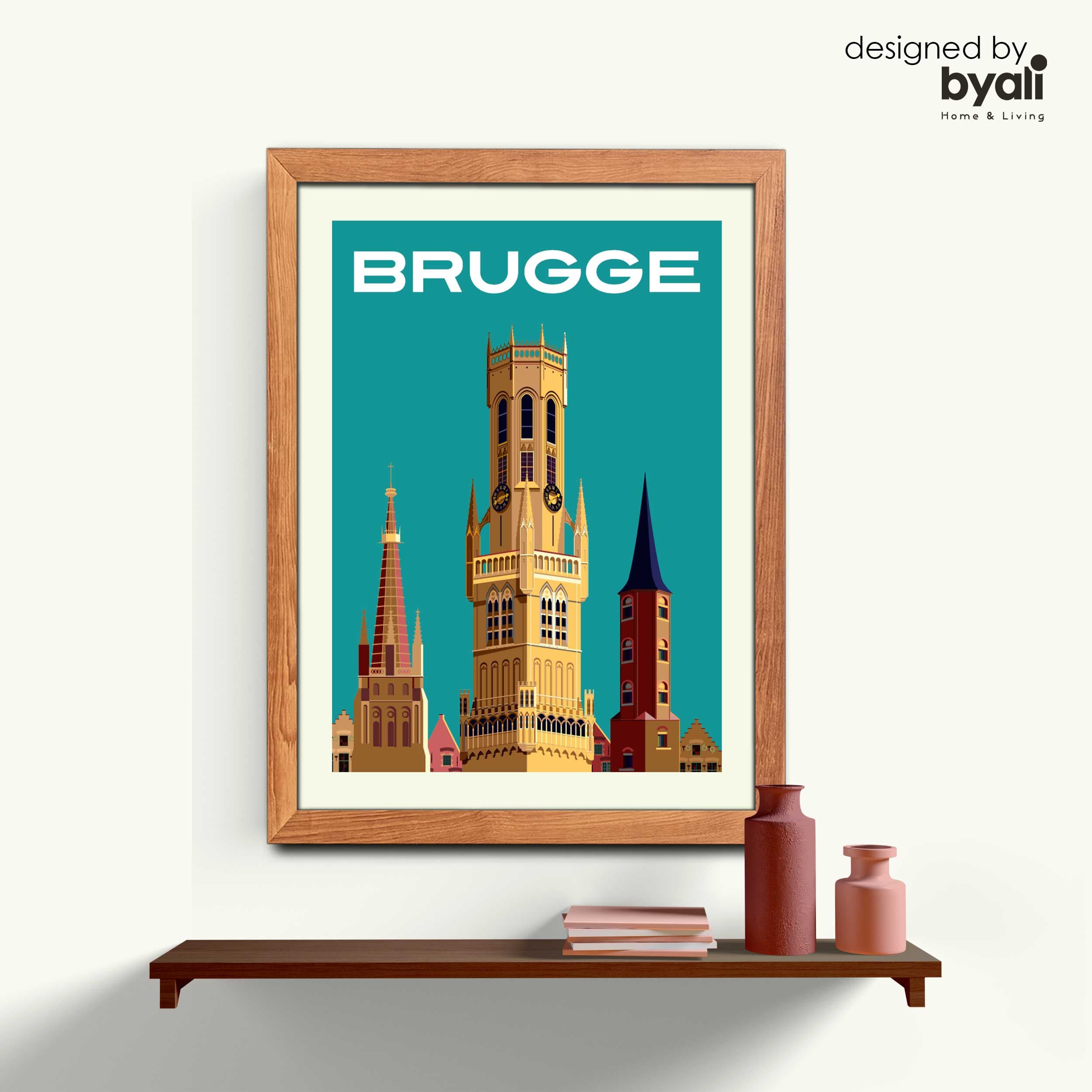 Brugge Retro Şehir Ahşap Çerçeveli Tablo 1072
