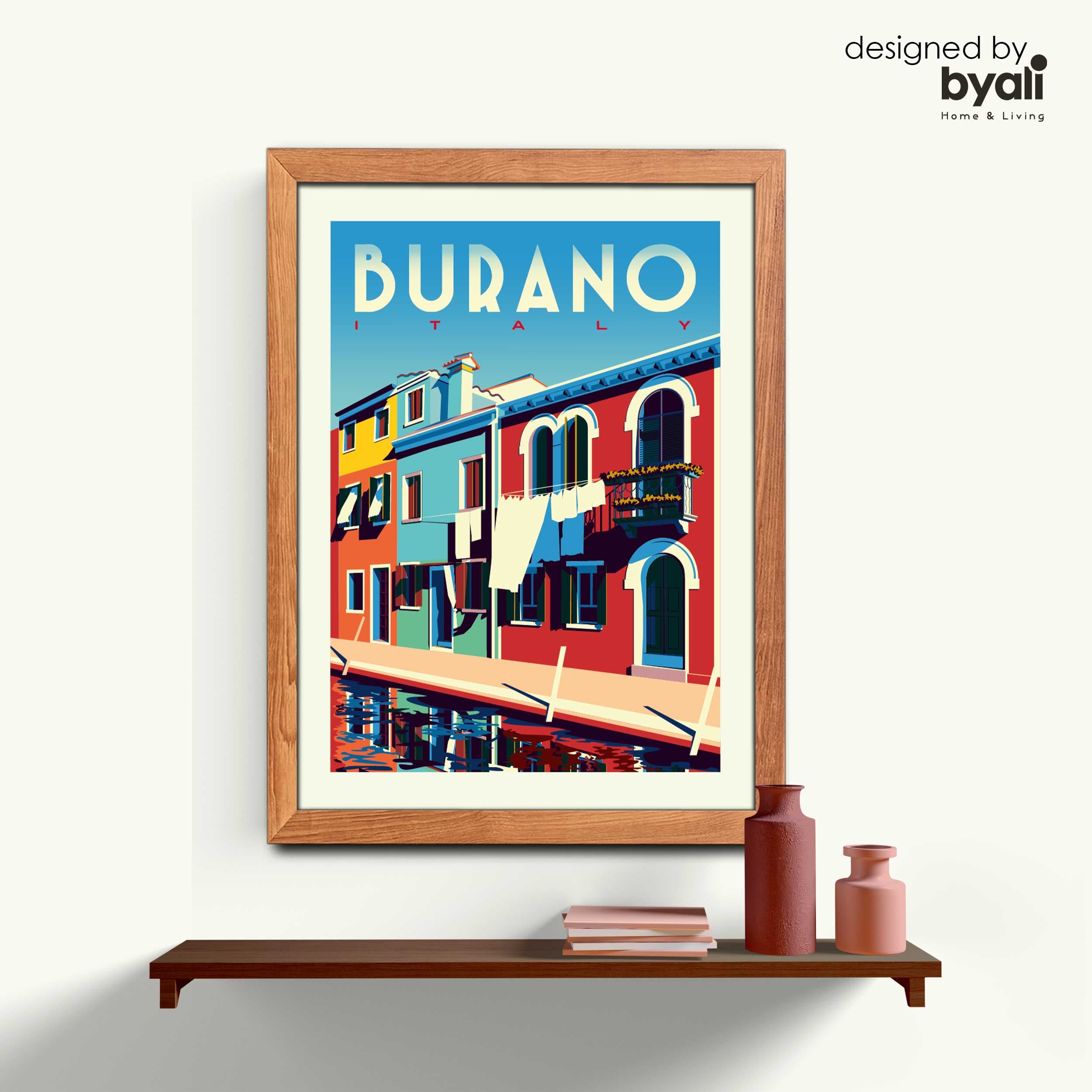 Burano Retro Şehir Ahşap Çerçeveli Tablo