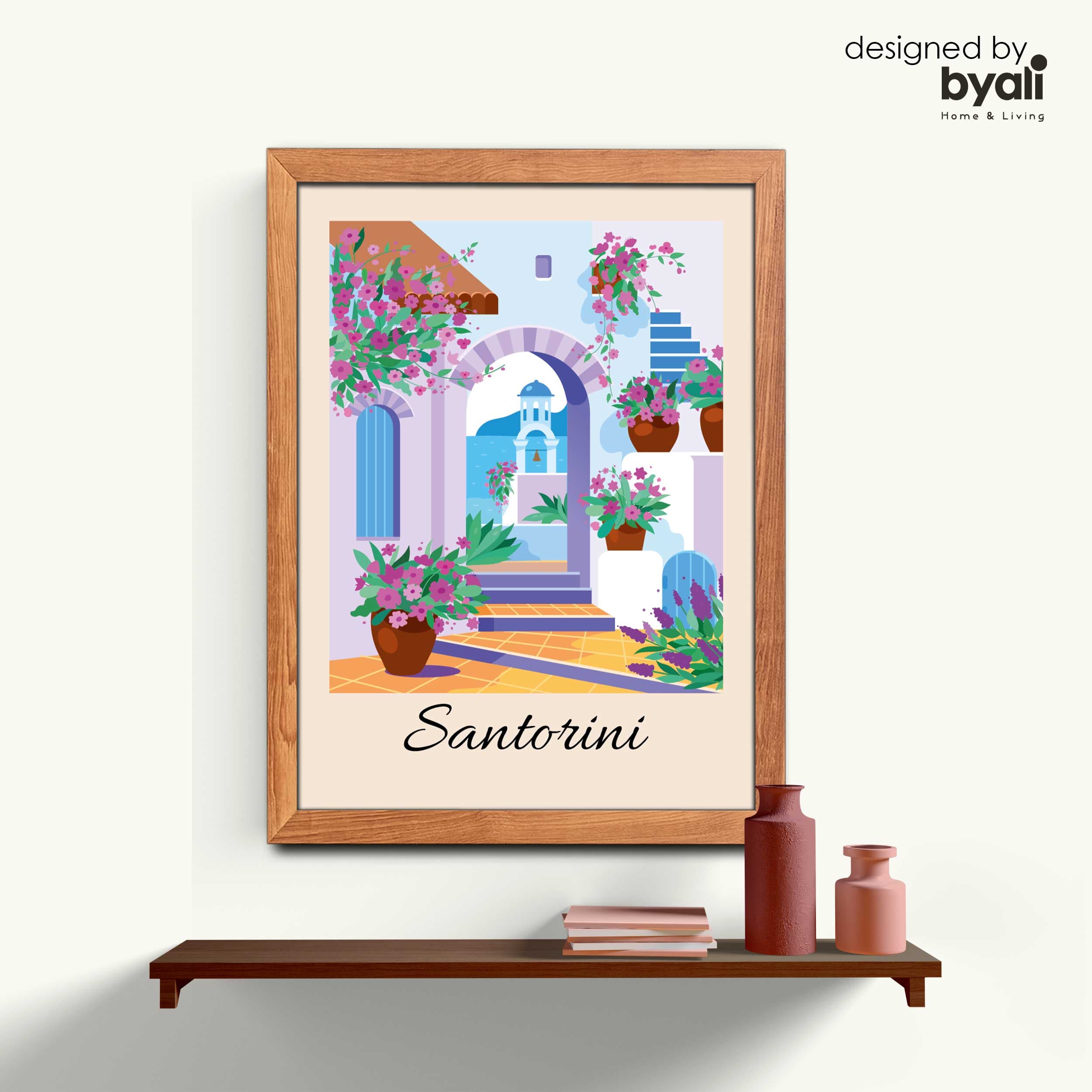 Santorini Retro Şehir Ahşap Çerçeveli Tablo 1029
