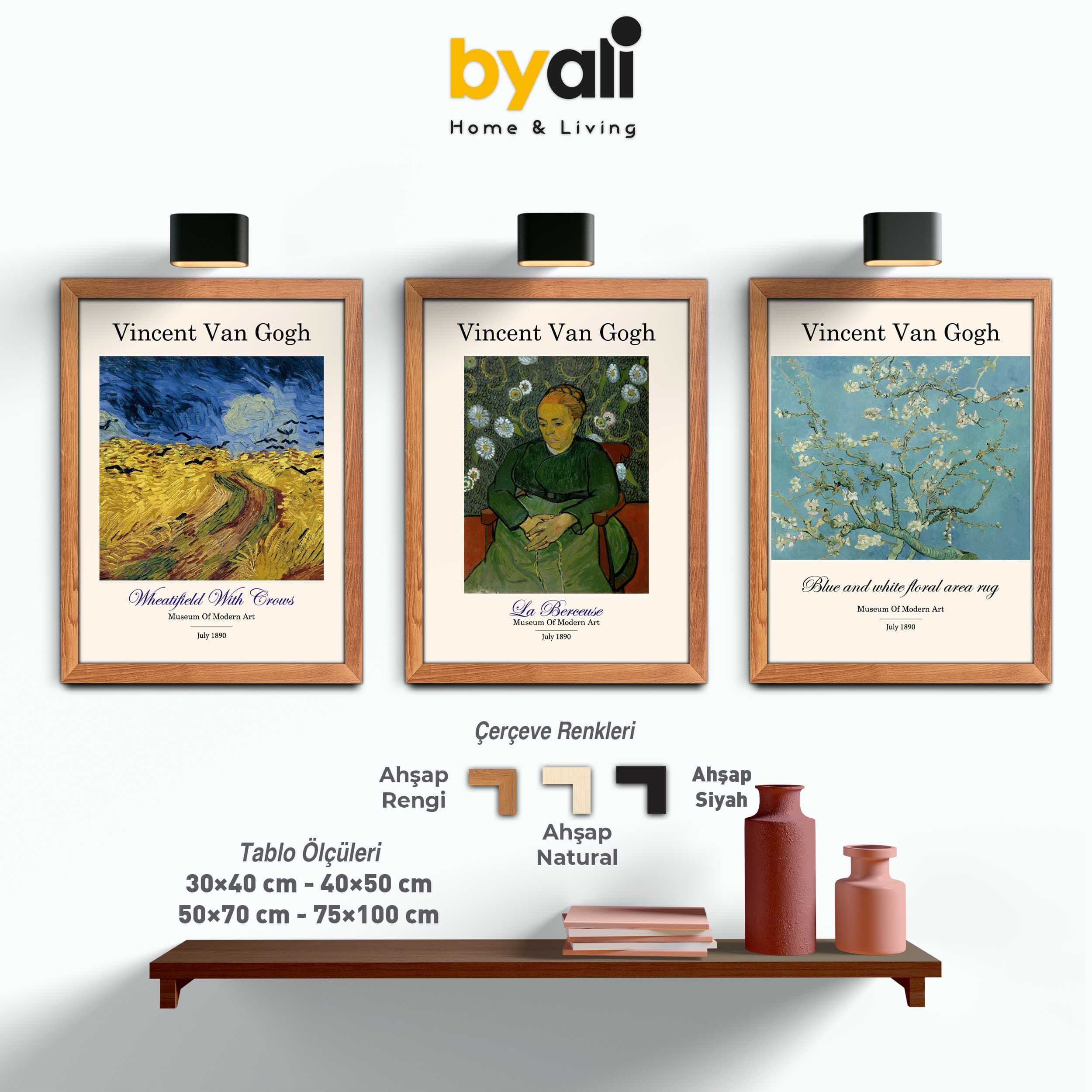 Vincent van Gogh Ahşap Çerçeveli 3’lü Tablo Seti 3002