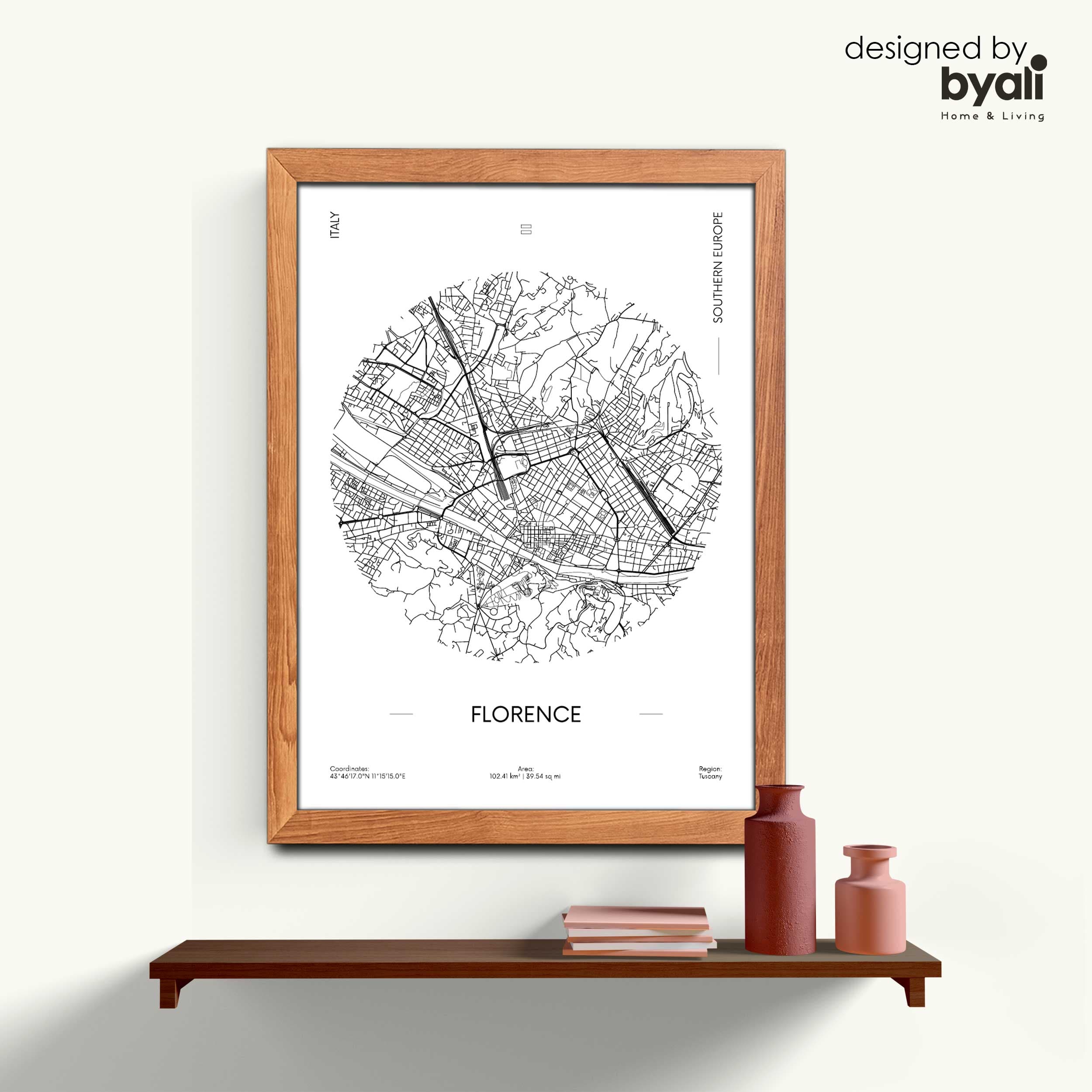 Florence Map Ahşap Çerçeveli Tablo