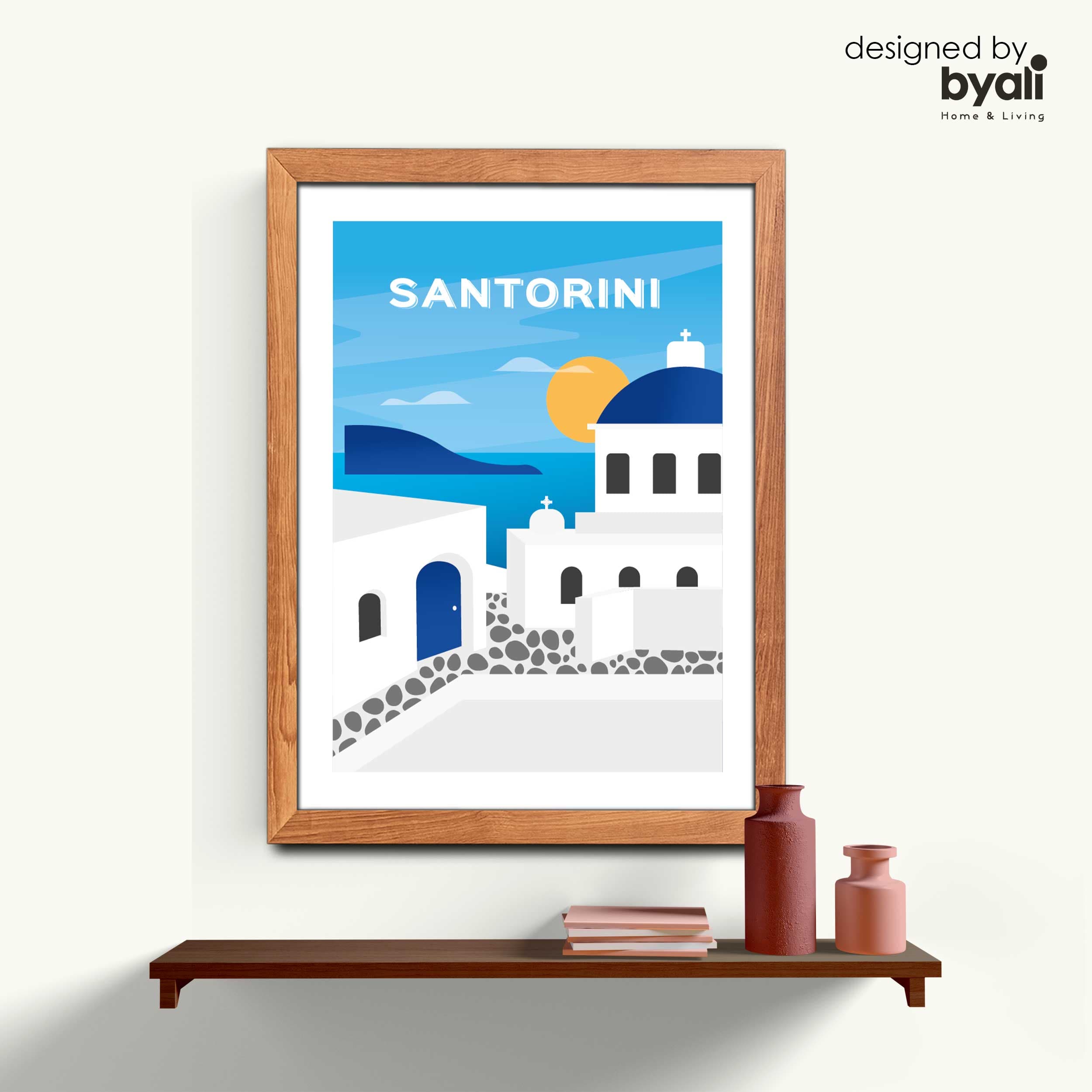 Santorini Retro Şehir Ahşap Çerçeveli Tablo 1047