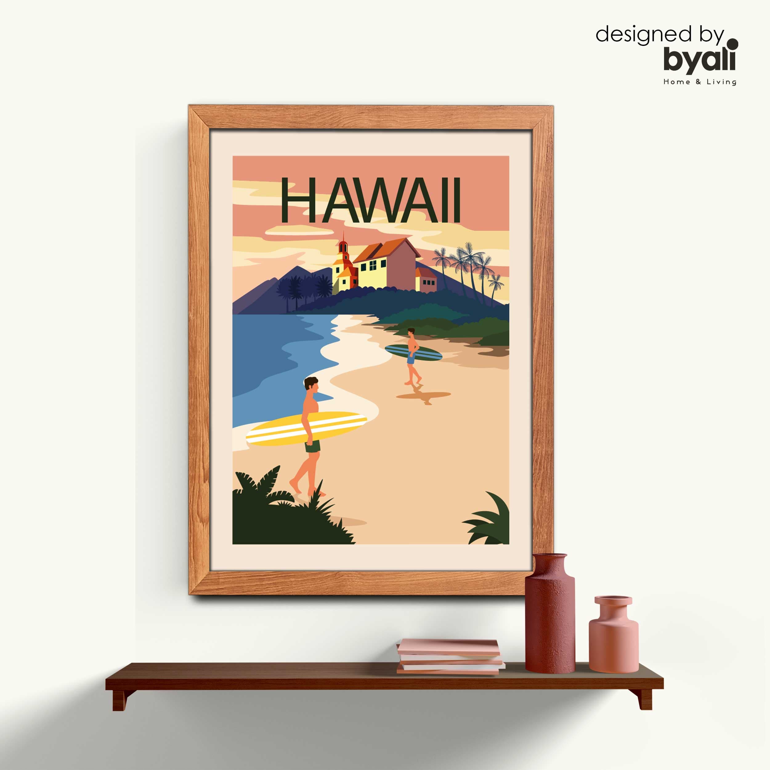 Hawaii Retro Şehir Ahşap Çerçeveli Tablo 1010