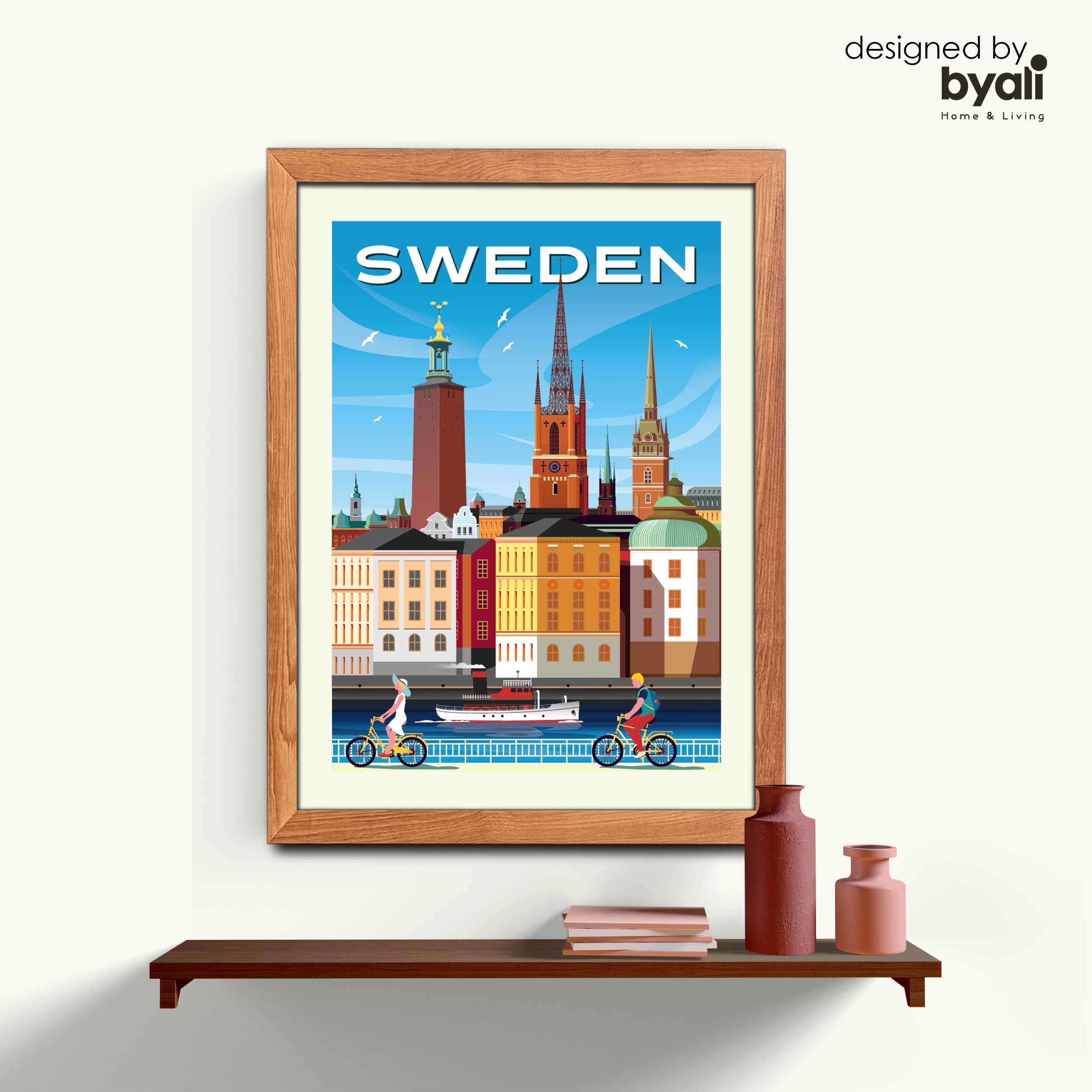 Sweden Retro Şehir Ahşap Çerçeveli Tablo