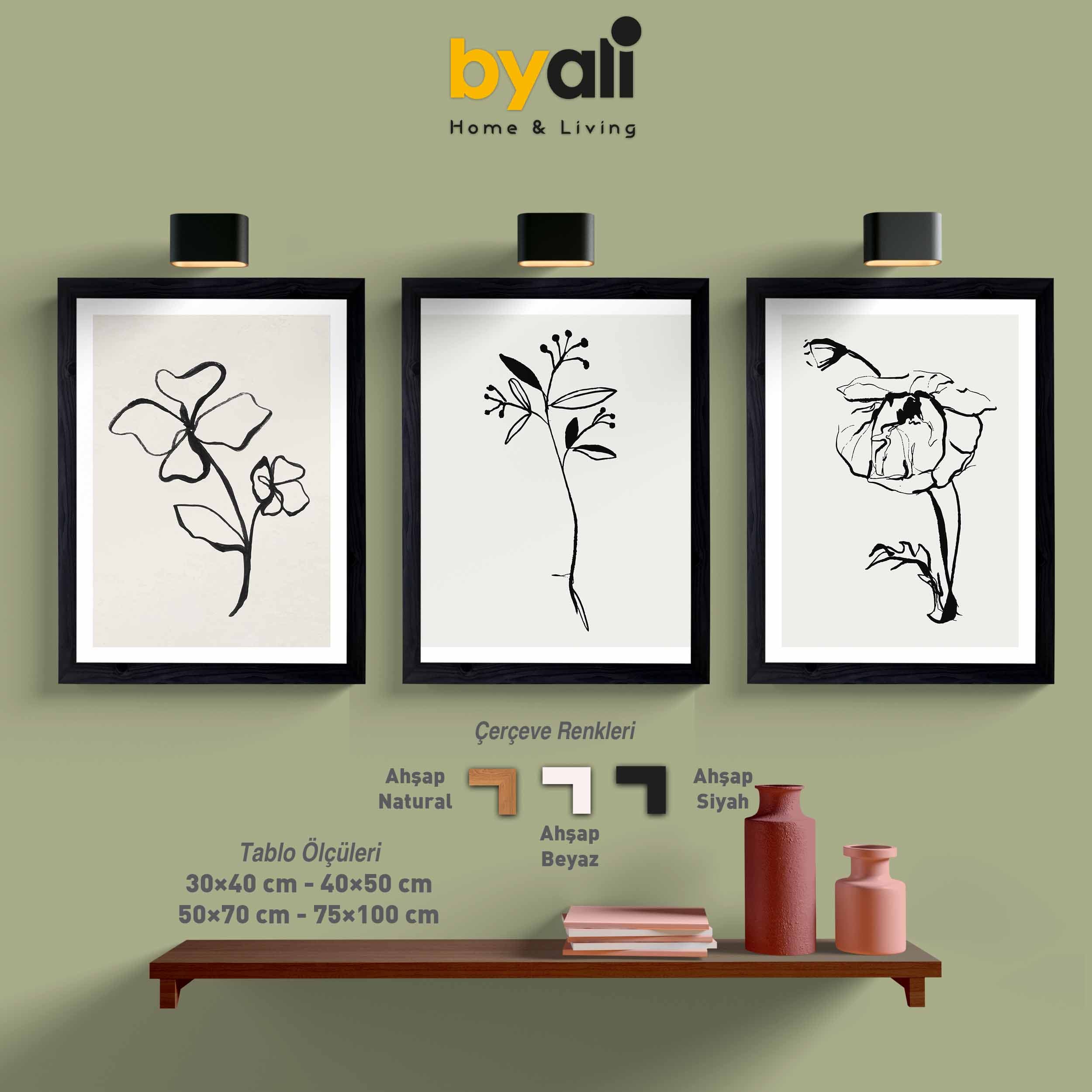 Ahşap Çerçeveli Line Art 3’lü Tablo Seti 3141