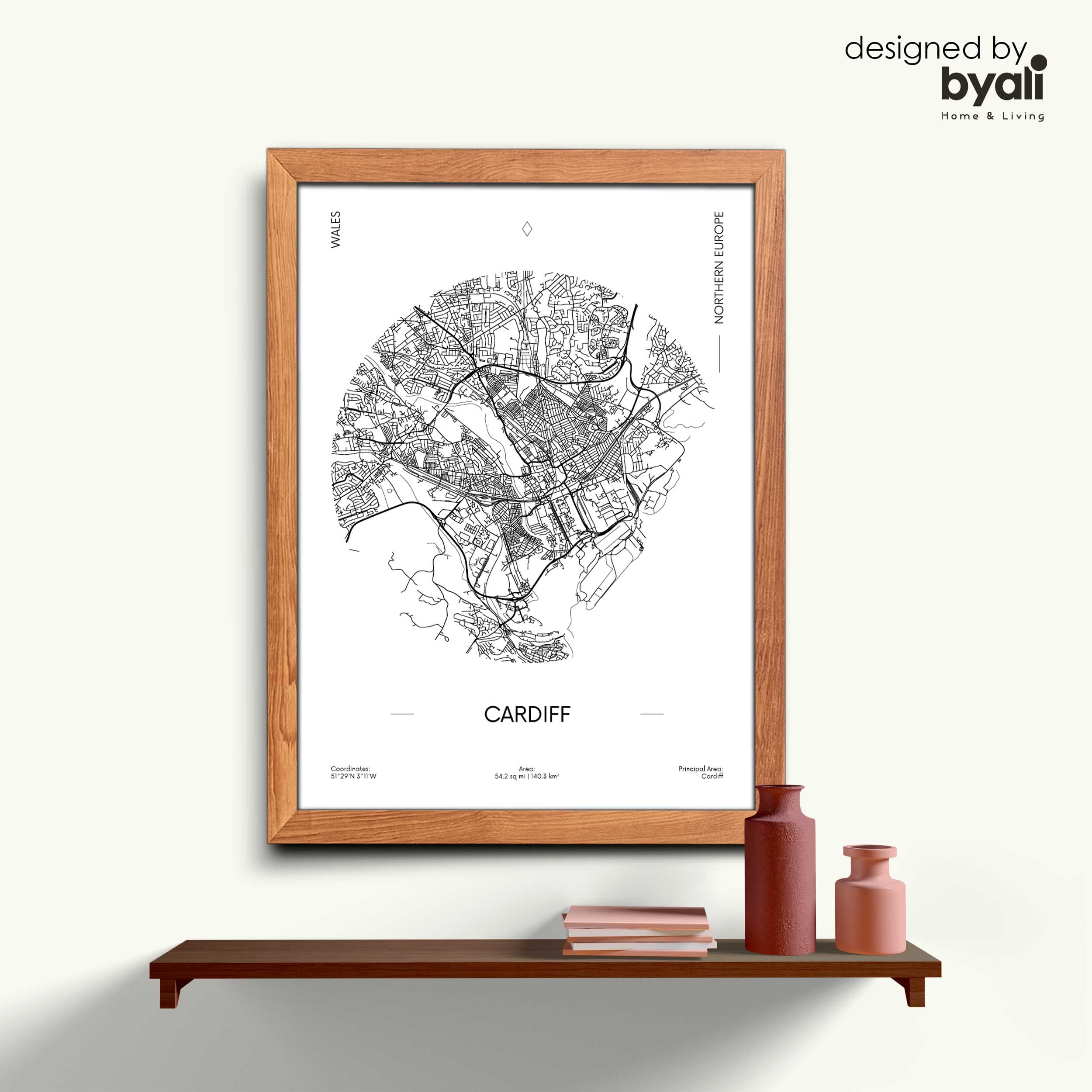 Cardiff Map Ahşap Çerçeveli Tablo