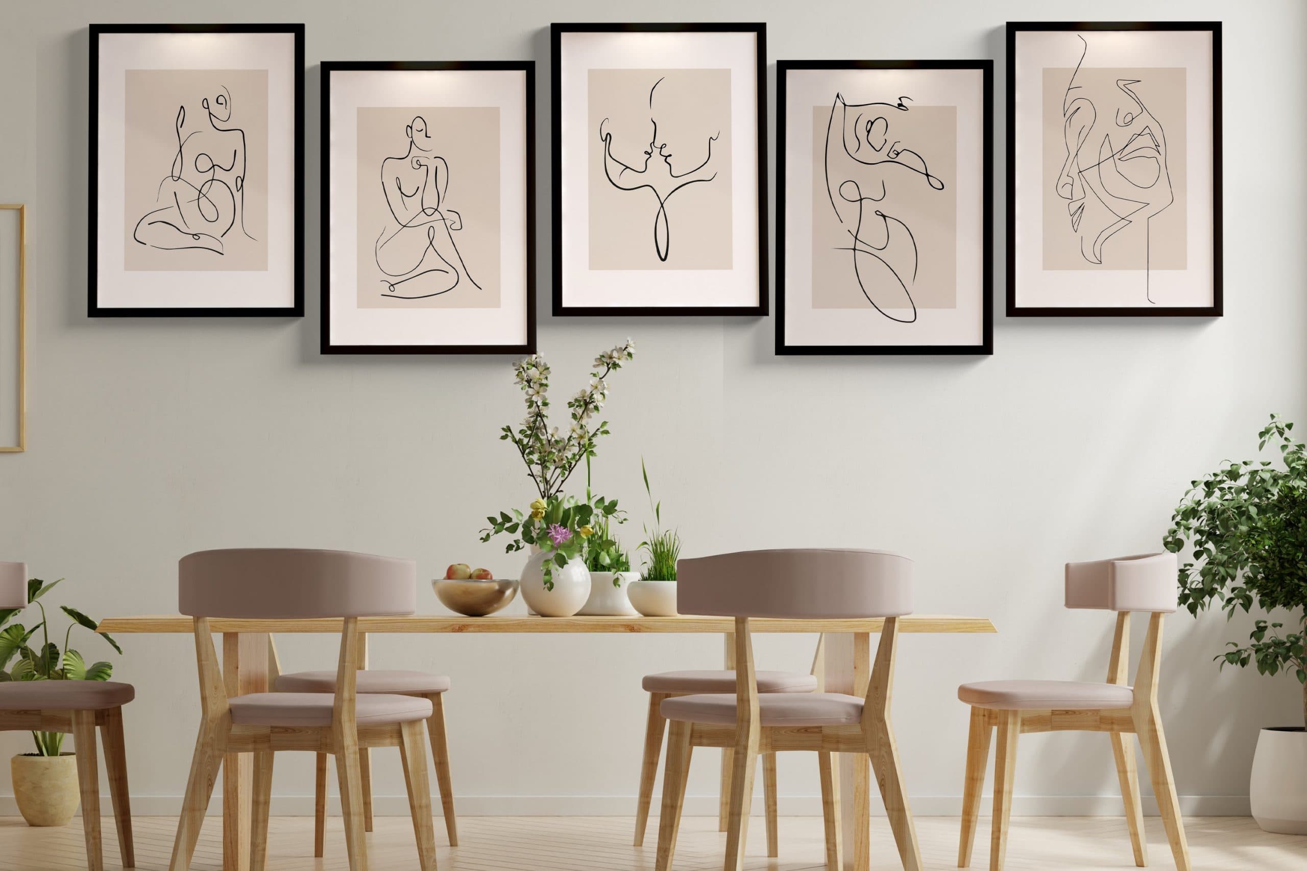 Ahşap Çerçeveli Line Art 5’li Tablo Seti 5002