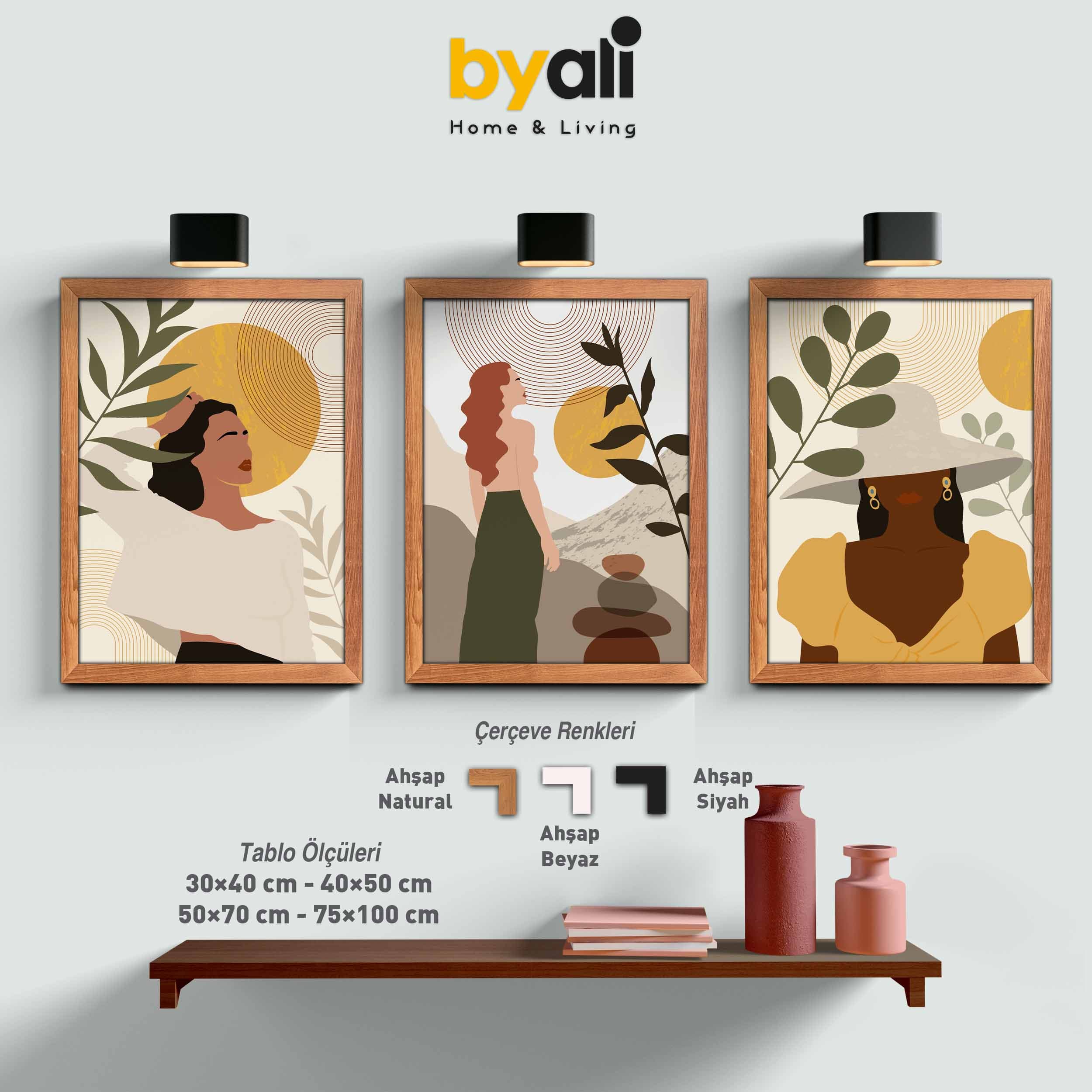 Ahşap Çerçeveli Boho 3’lü Tablo Seti 3126