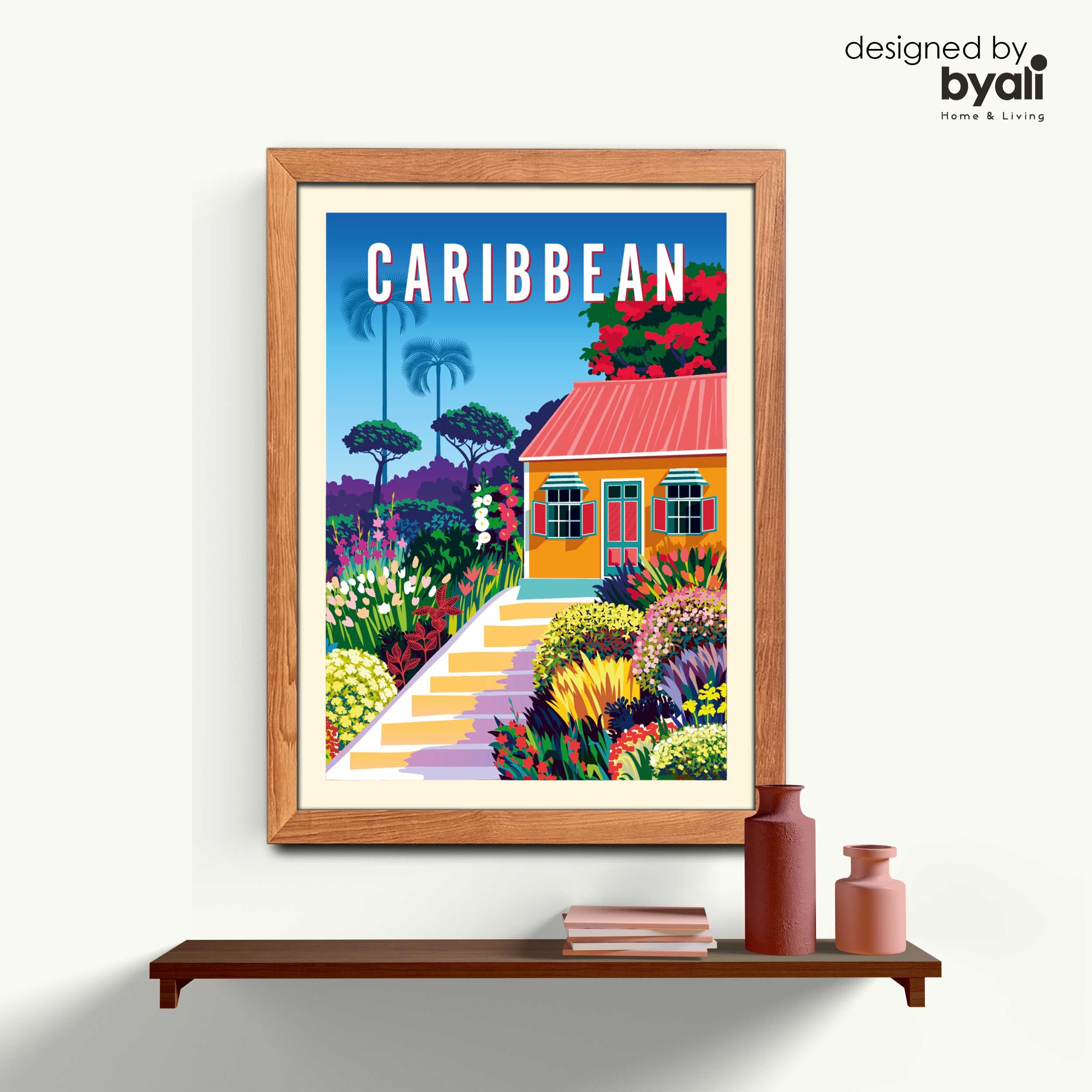 Caribbean Retro Şehir Ahşap Çerçeveli Tablo