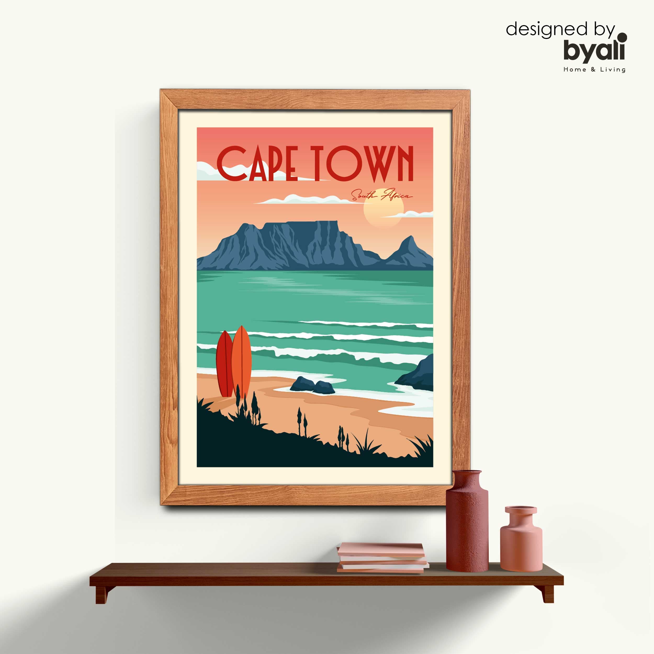 Cape Town Retro Şehir Ahşap Çerçeveli Tablo