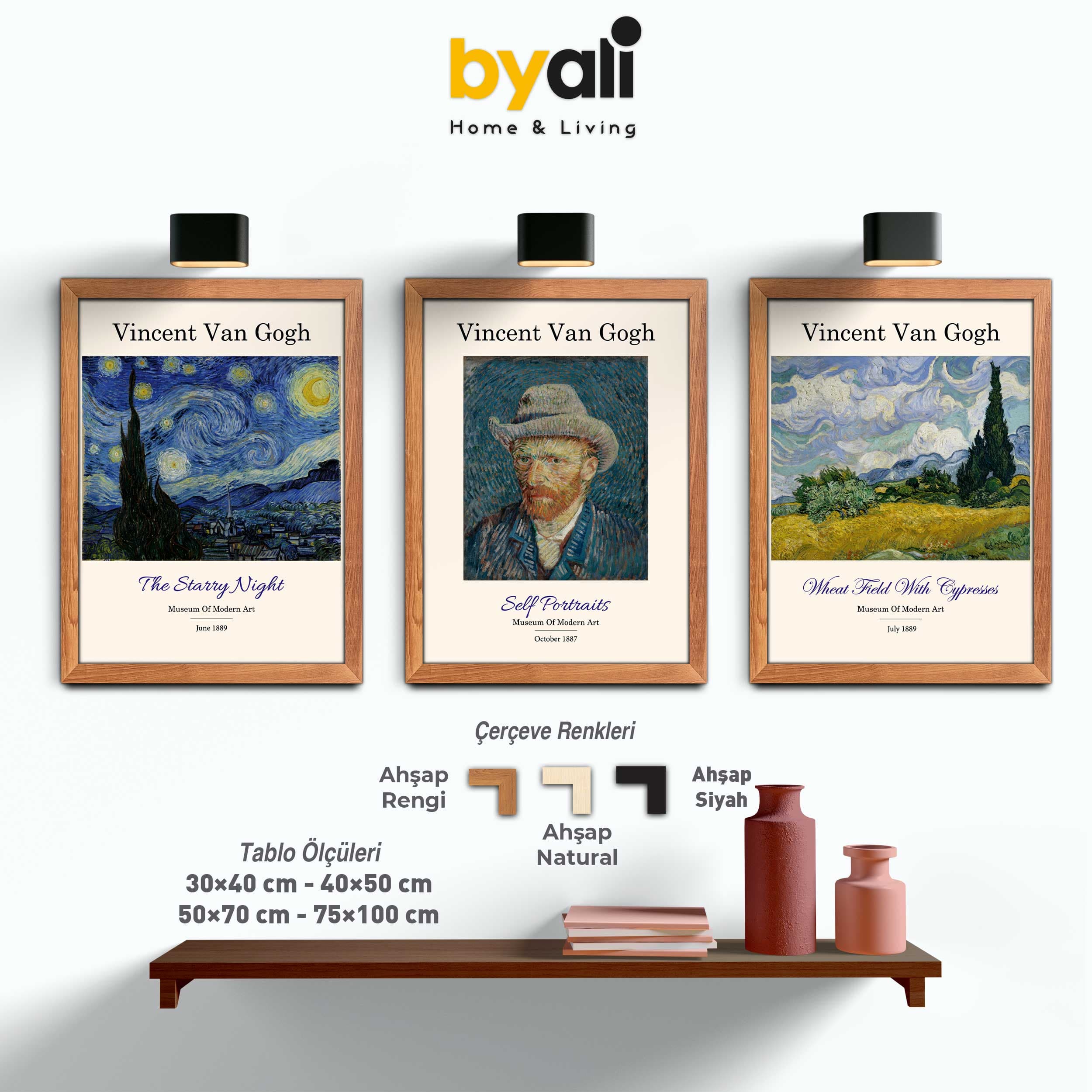 Vincent van Gogh Ahşap Çerçeveli 3’lü Tablo Seti 3001
