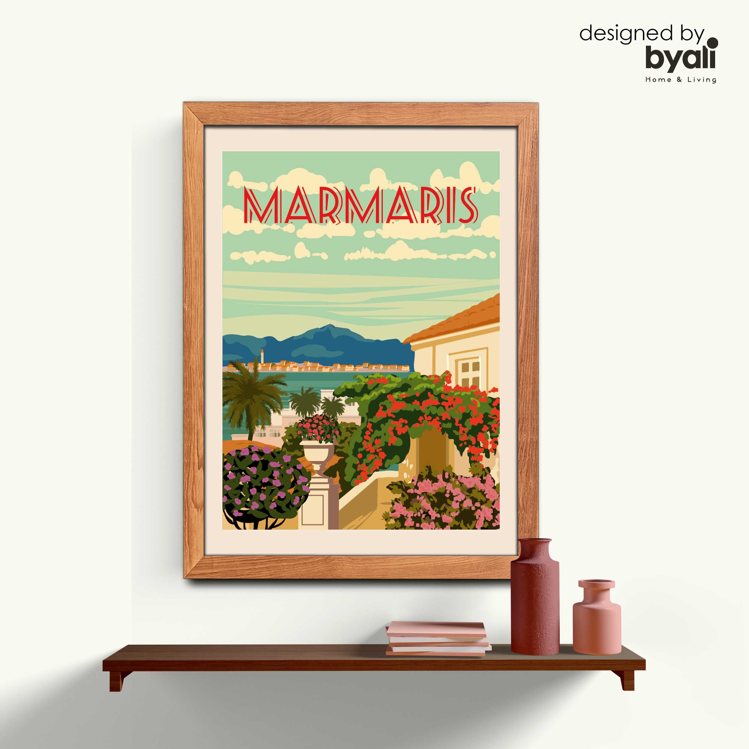 Marmaris Retro Şehir Ahşap Çerçeveli Tablo