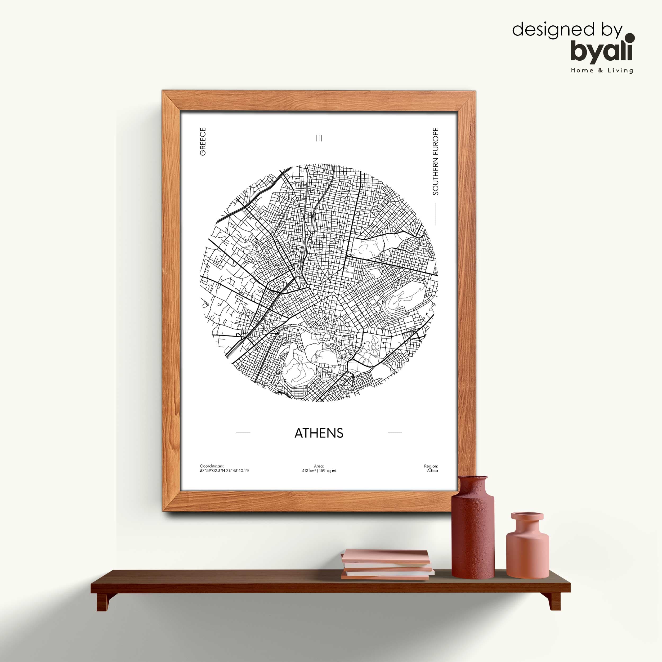 Athens Map Ahşap Çerçeveli Tablo