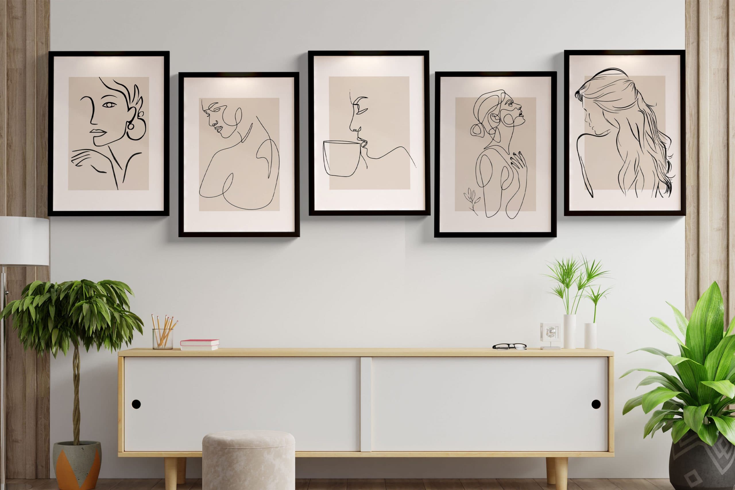 Ahşap Çerçeveli Line Art 5’li Tablo Seti 5006