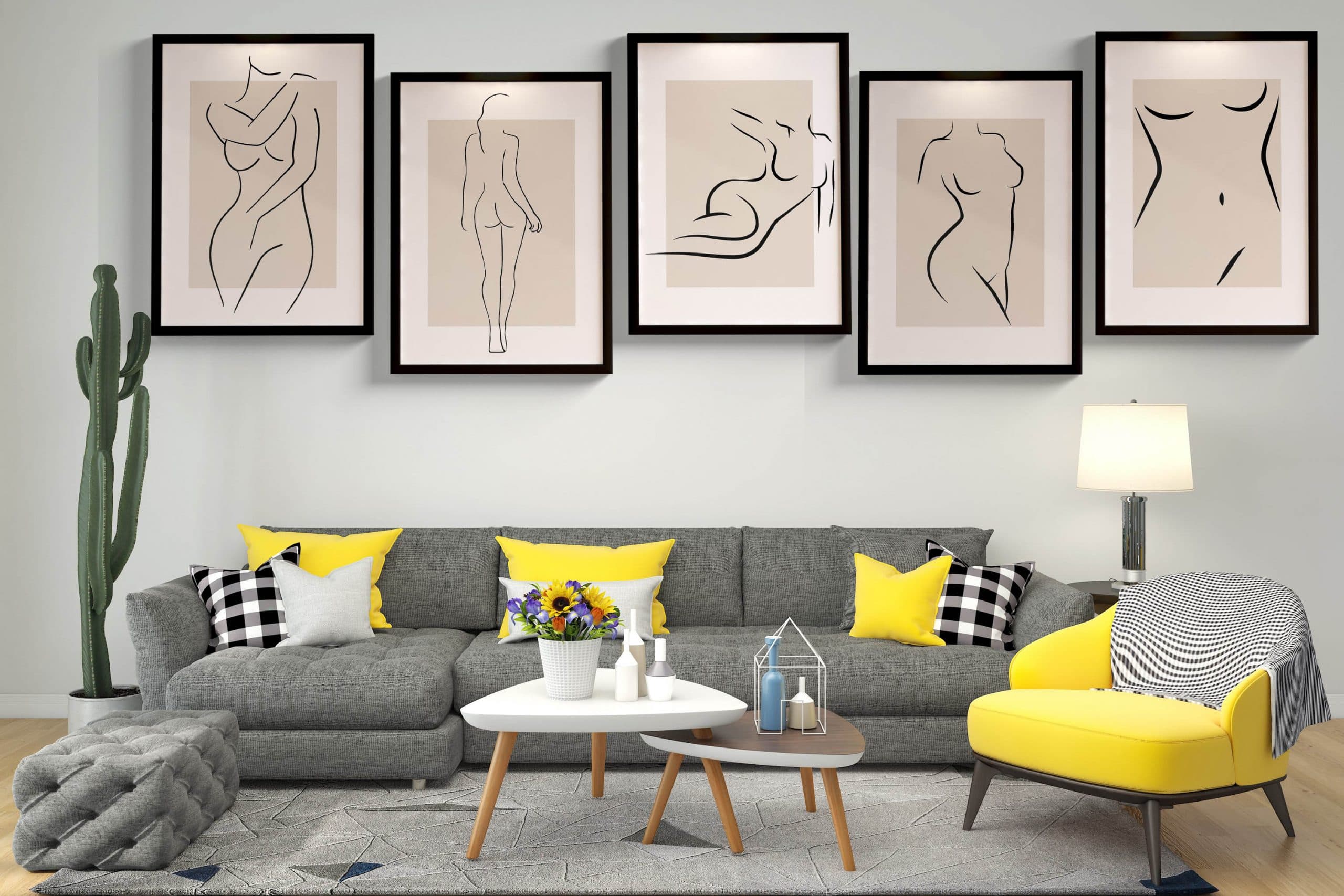 Ahşap Çerçeveli Line Art 5’li Tablo Seti 5003