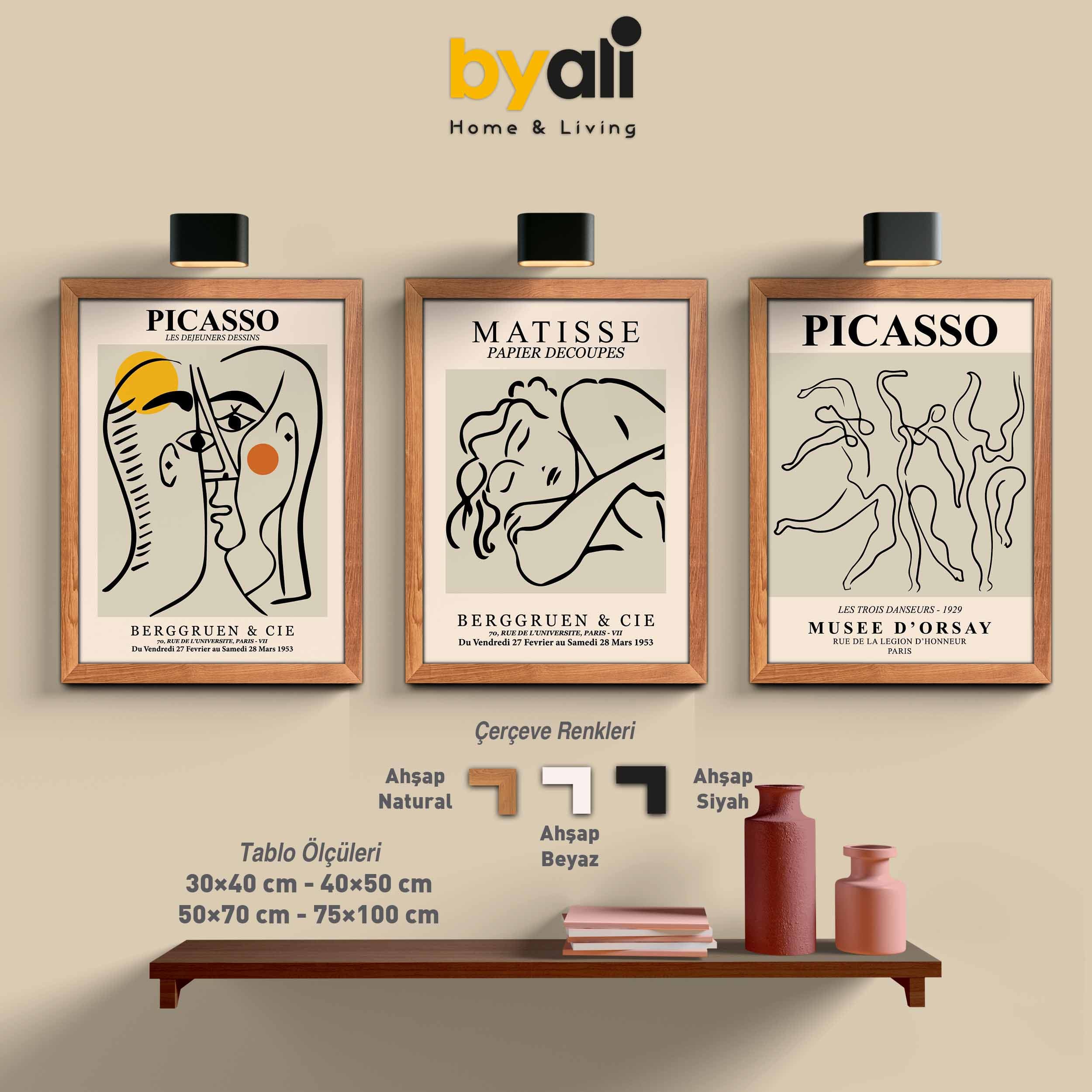 Ahşap Çerçeveli Picasso 3’lü Tablo Seti 3020