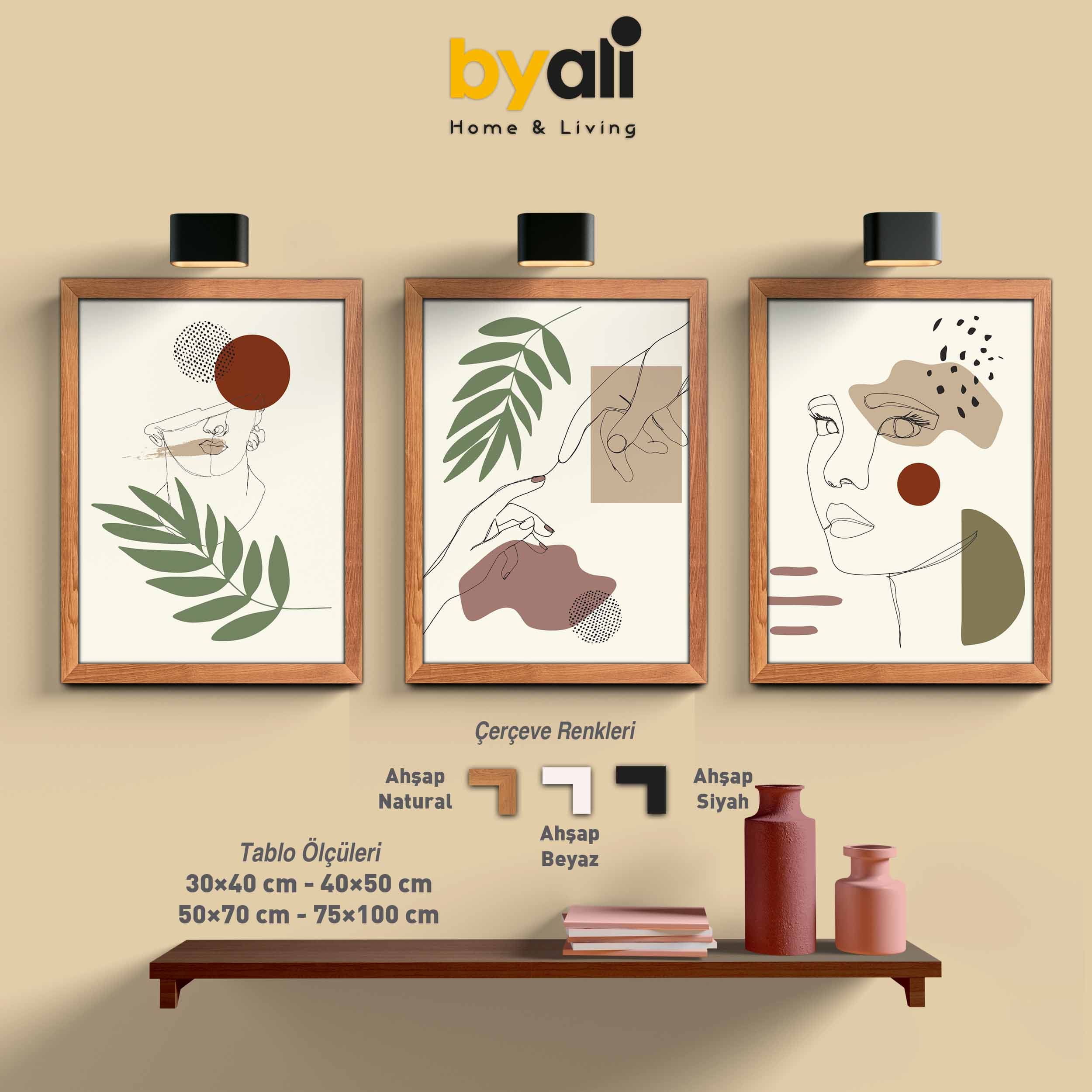 Ahşap Çerçeveli Minimalist 3’lü Tablo Seti 3041
