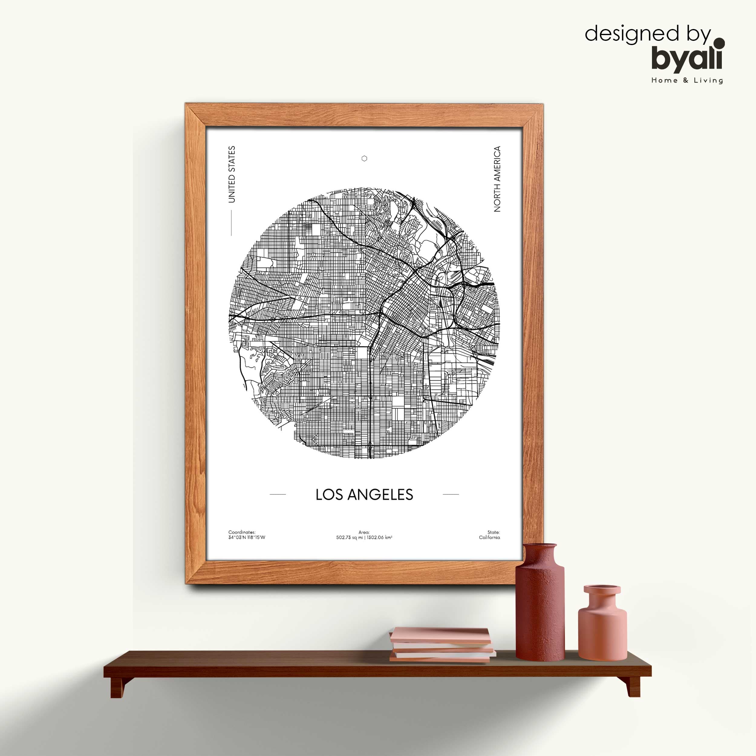 Los Angeles Map Ahşap Çerçeveli Tablo