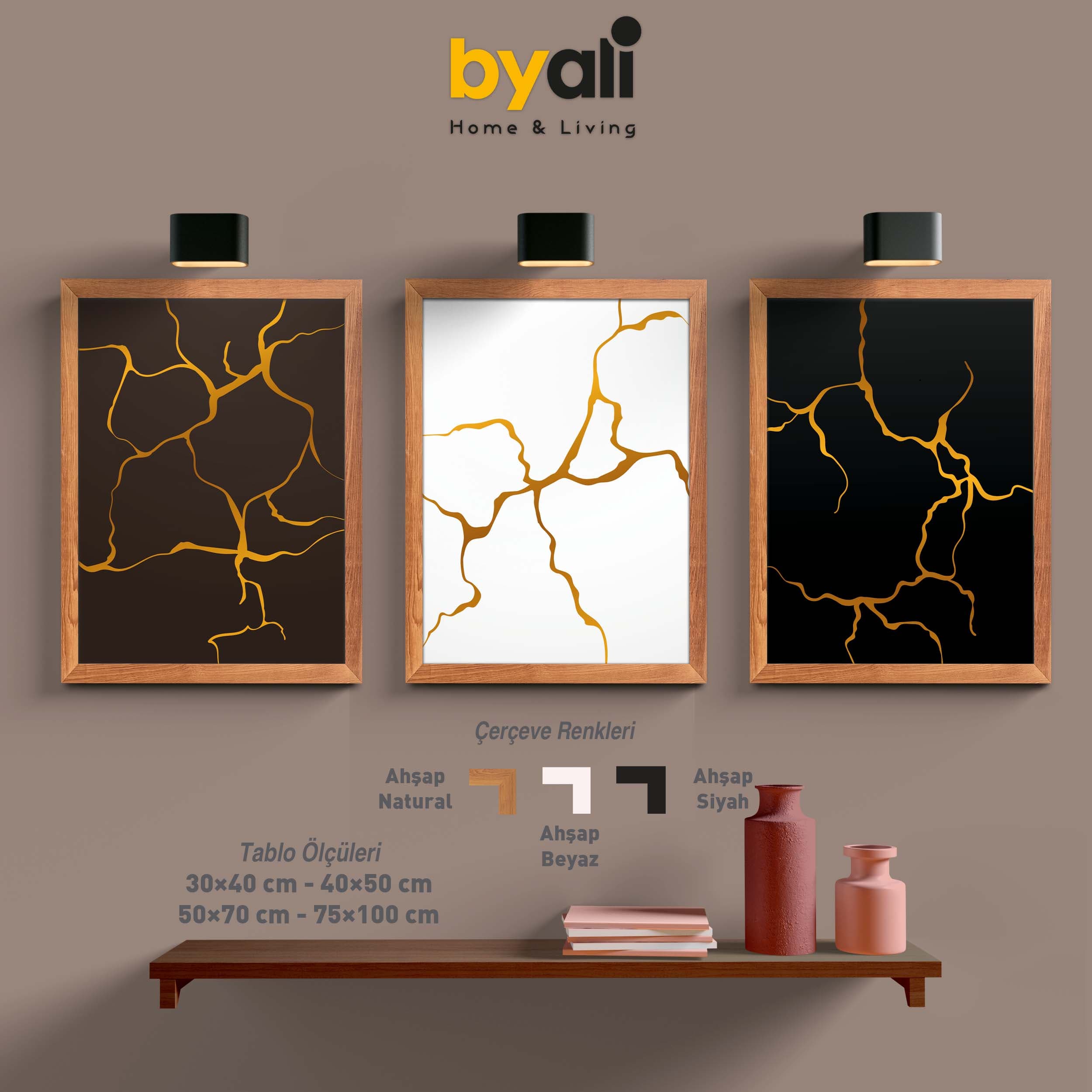 Ahşap Çerçeveli art 3’lü Tablo Seti 3077