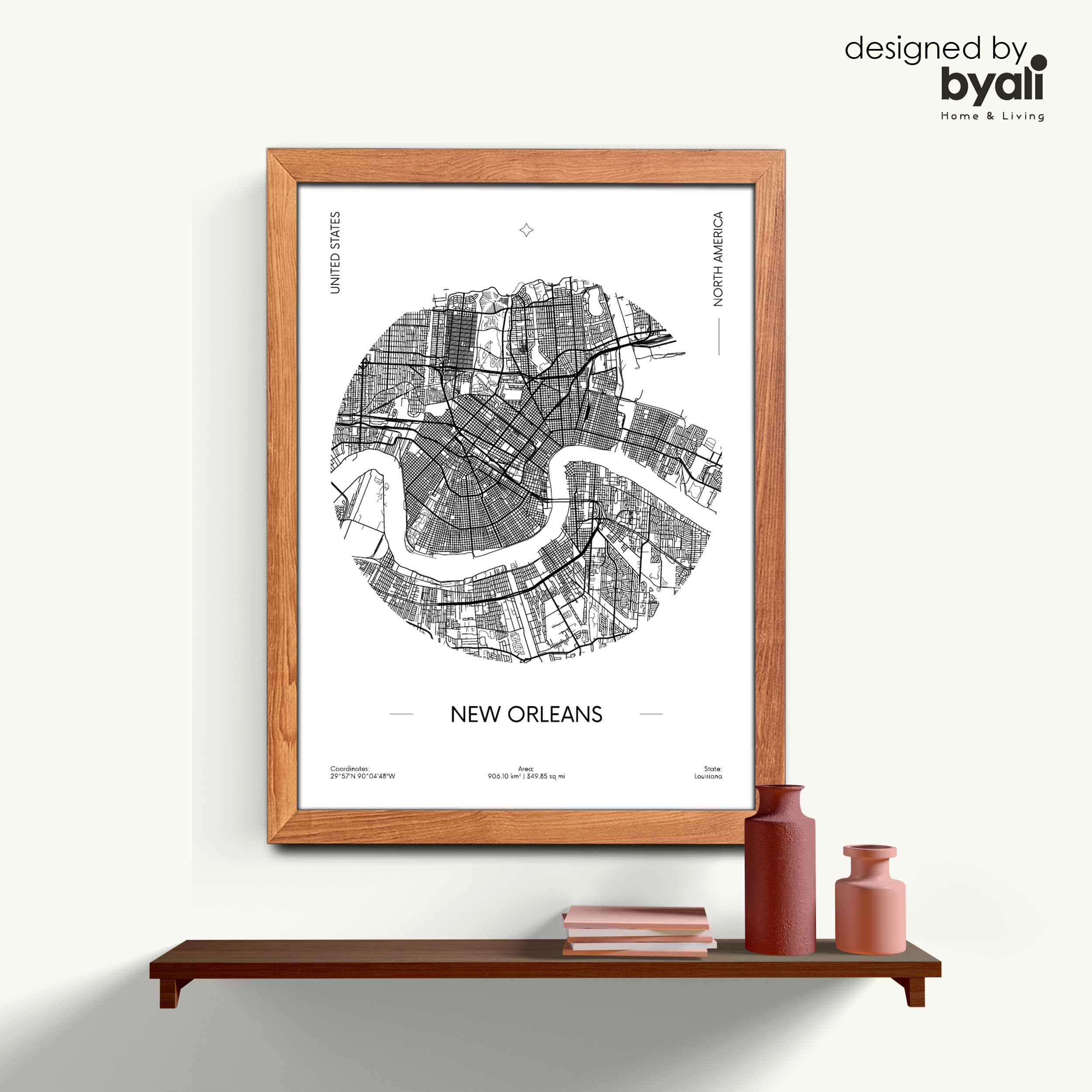 New Orleans Map Ahşap Çerçeveli Tablo