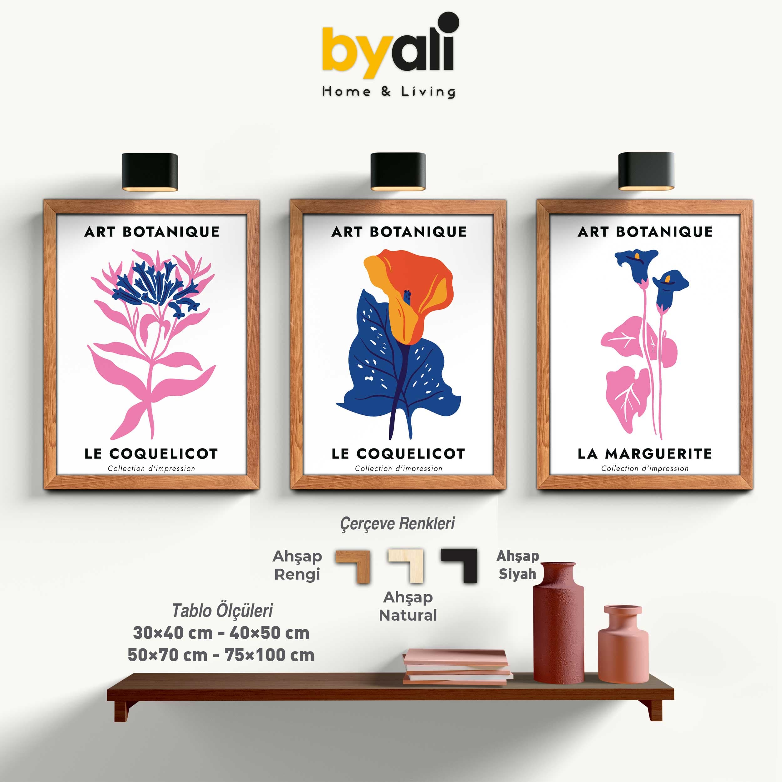 Art Botanique Ahşap Çerçeveli 3’lü Tablo Seti 3337