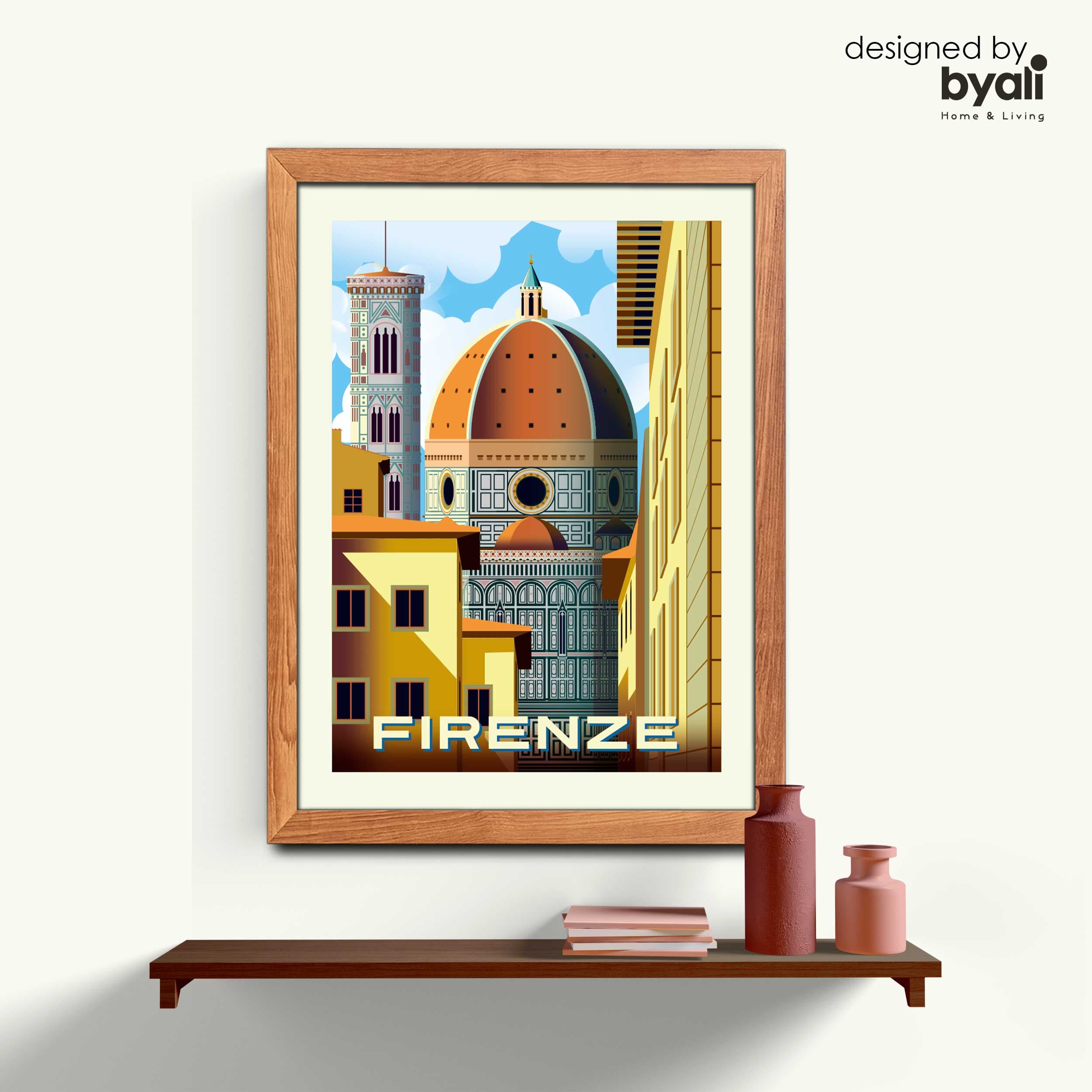 Firenze Retro Şehir Ahşap Çerçeveli Tablo