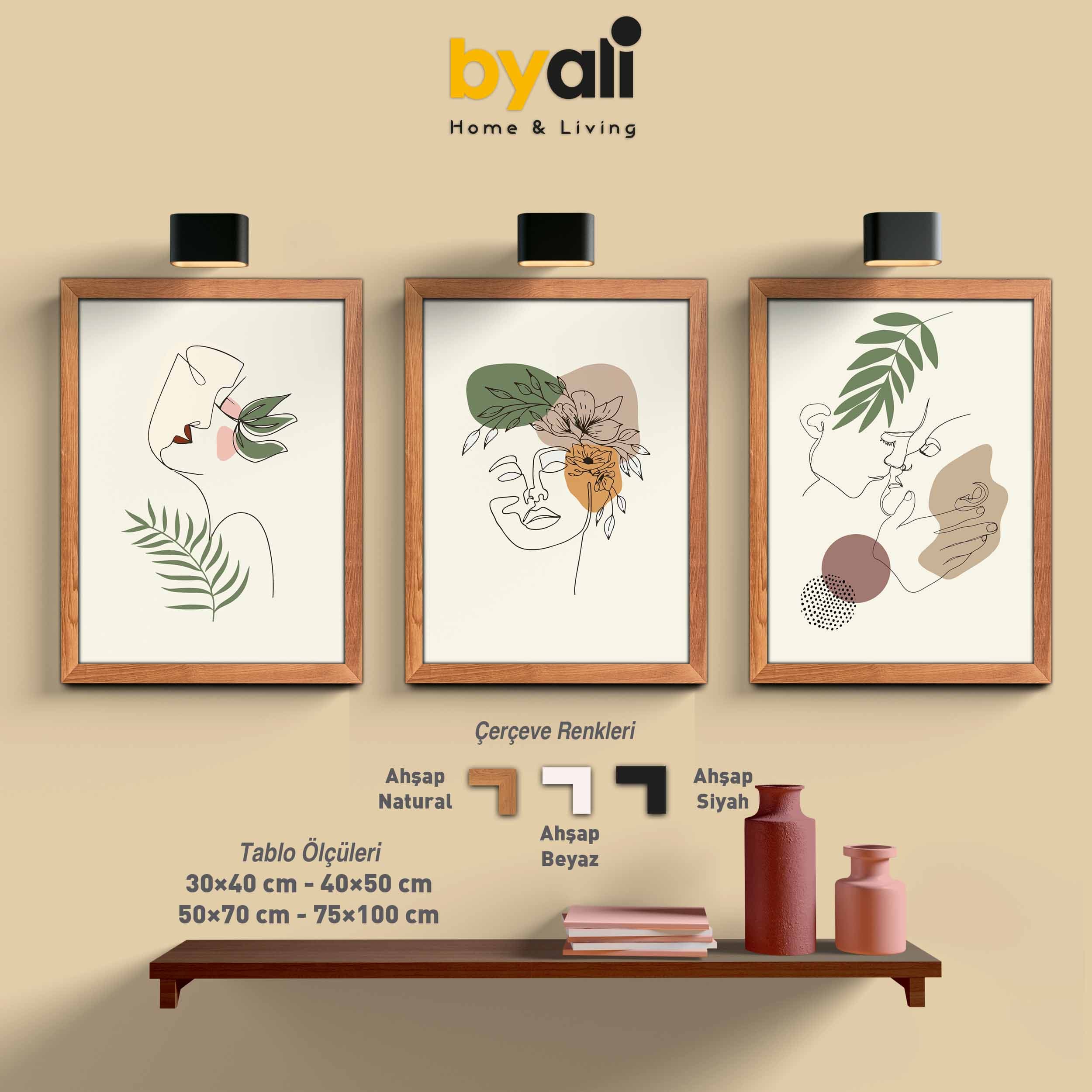 Ahşap Çerçeveli Minimalist 3’lü Tablo Seti 3042