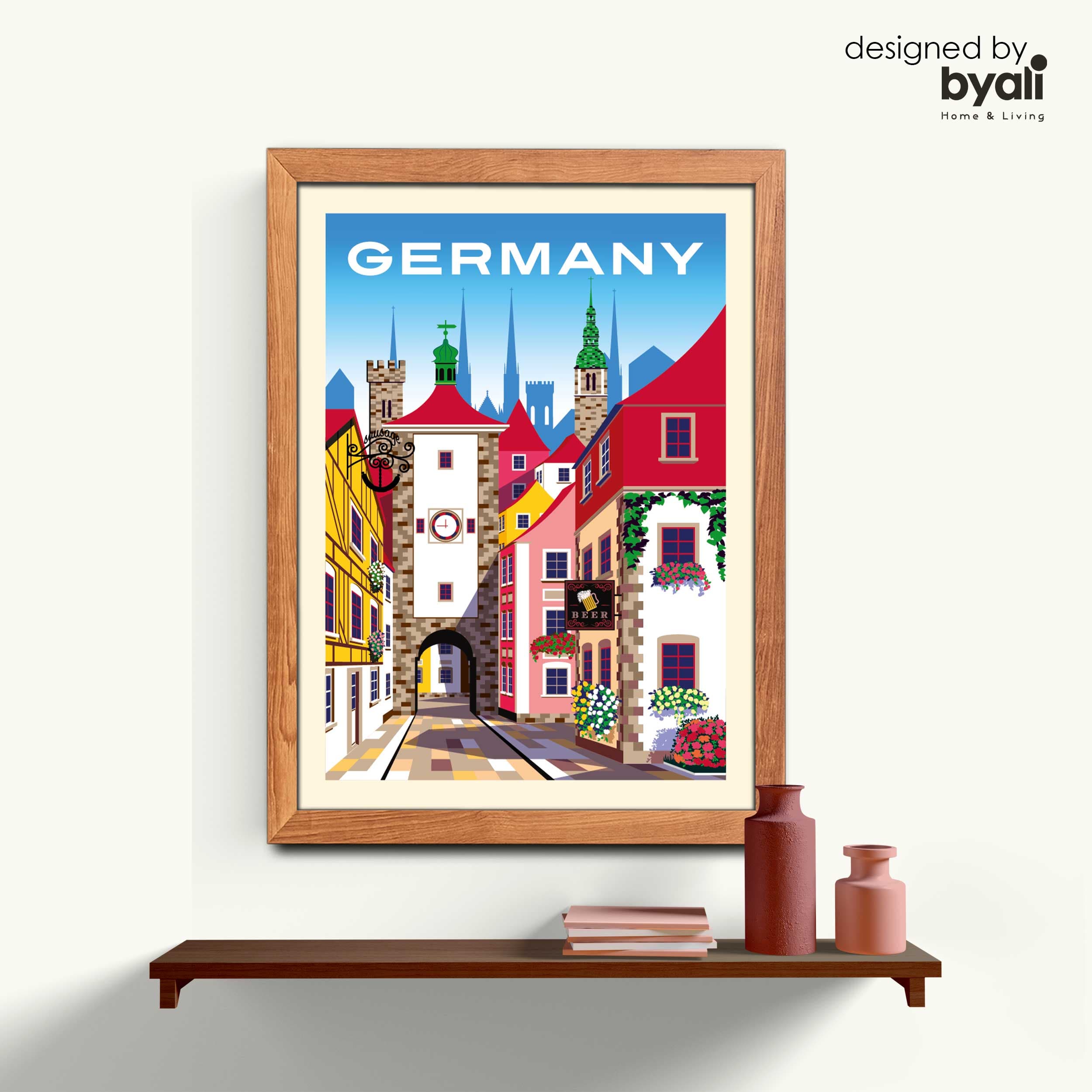 Germany Retro Şehir Ahşap Çerçeveli Tablo 1106