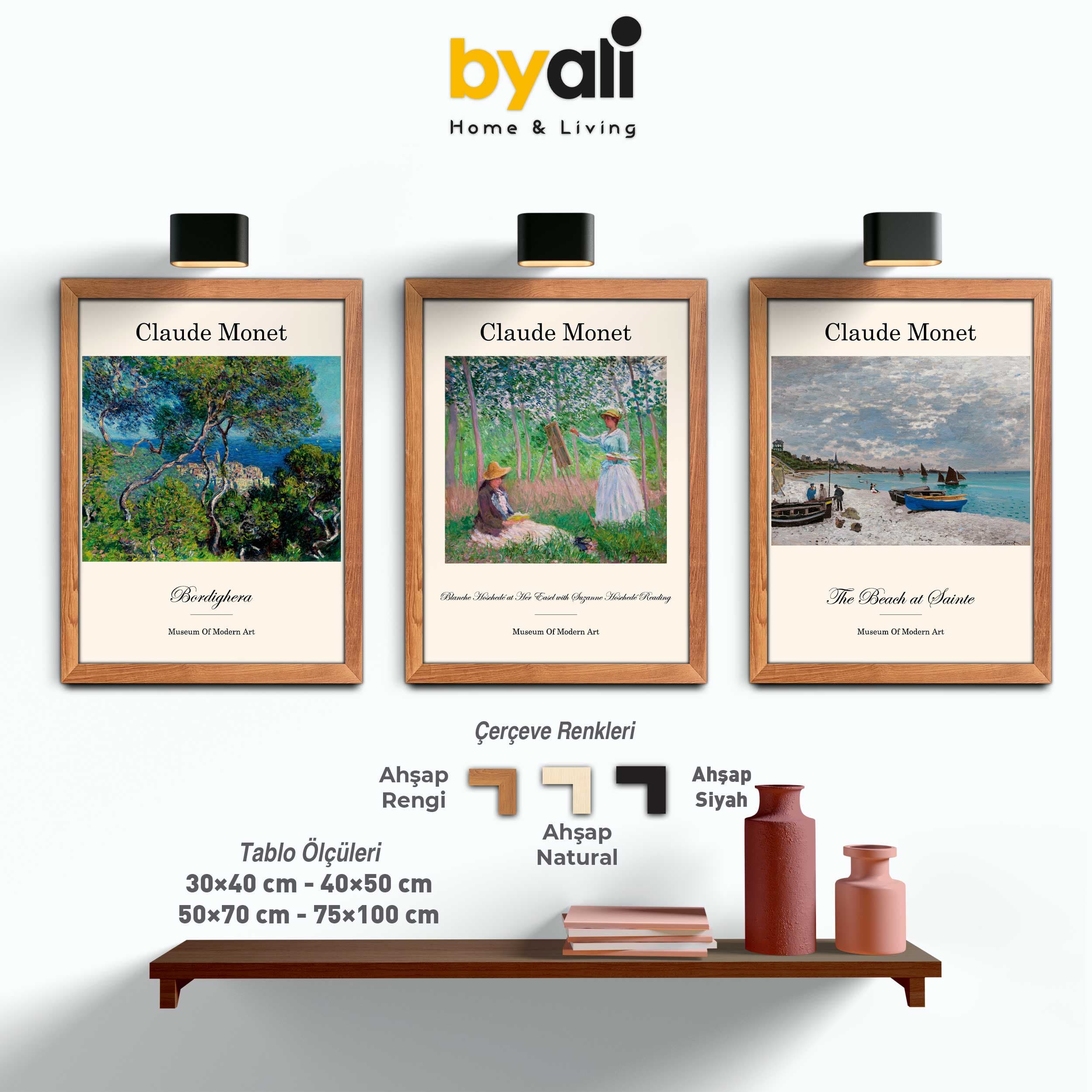 Claude Monet Ahşap Çerçeveli 3’lü Tablo Seti 3008