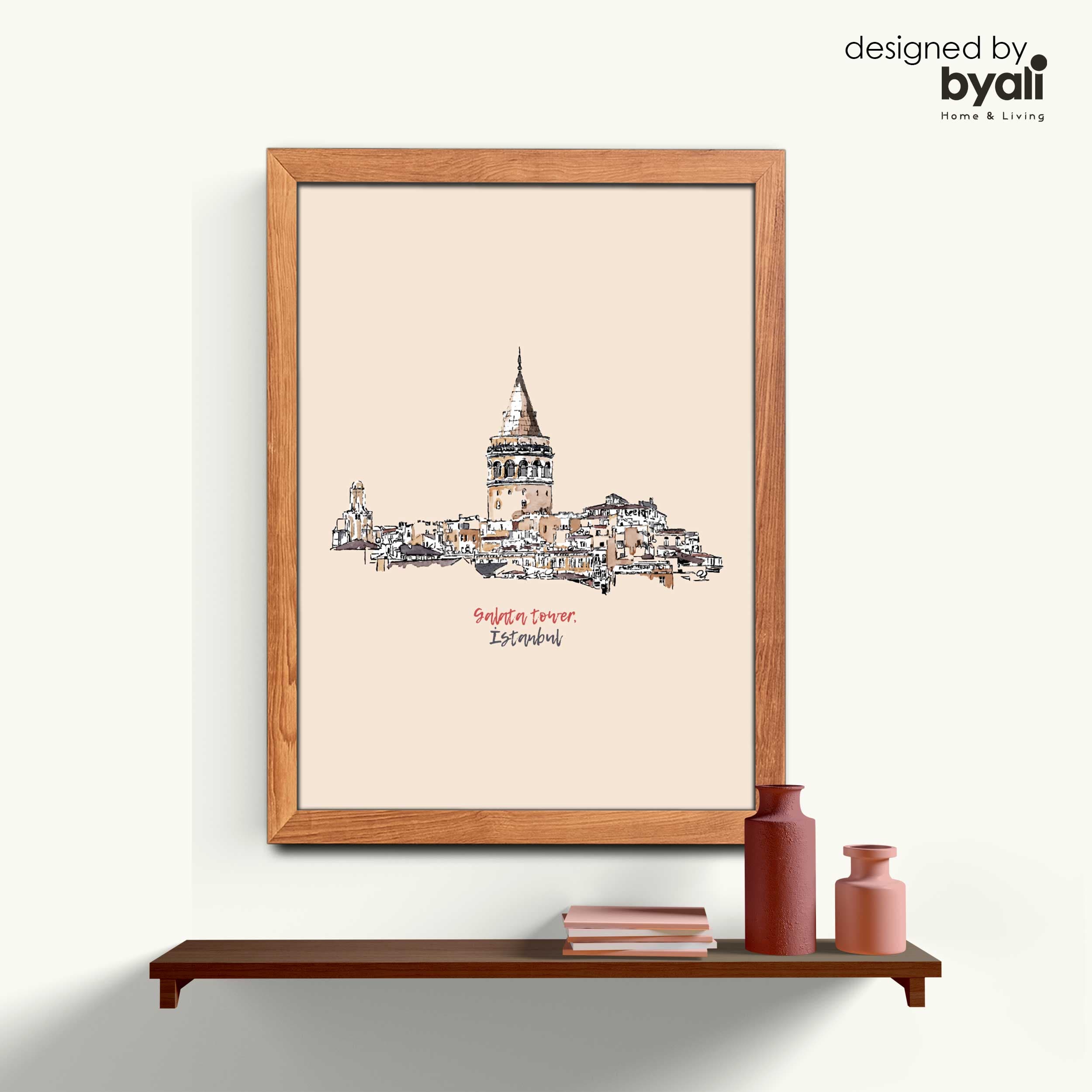 Galata Tower Sketch Şehir Ahşap Çerçeveli Tablo 1038