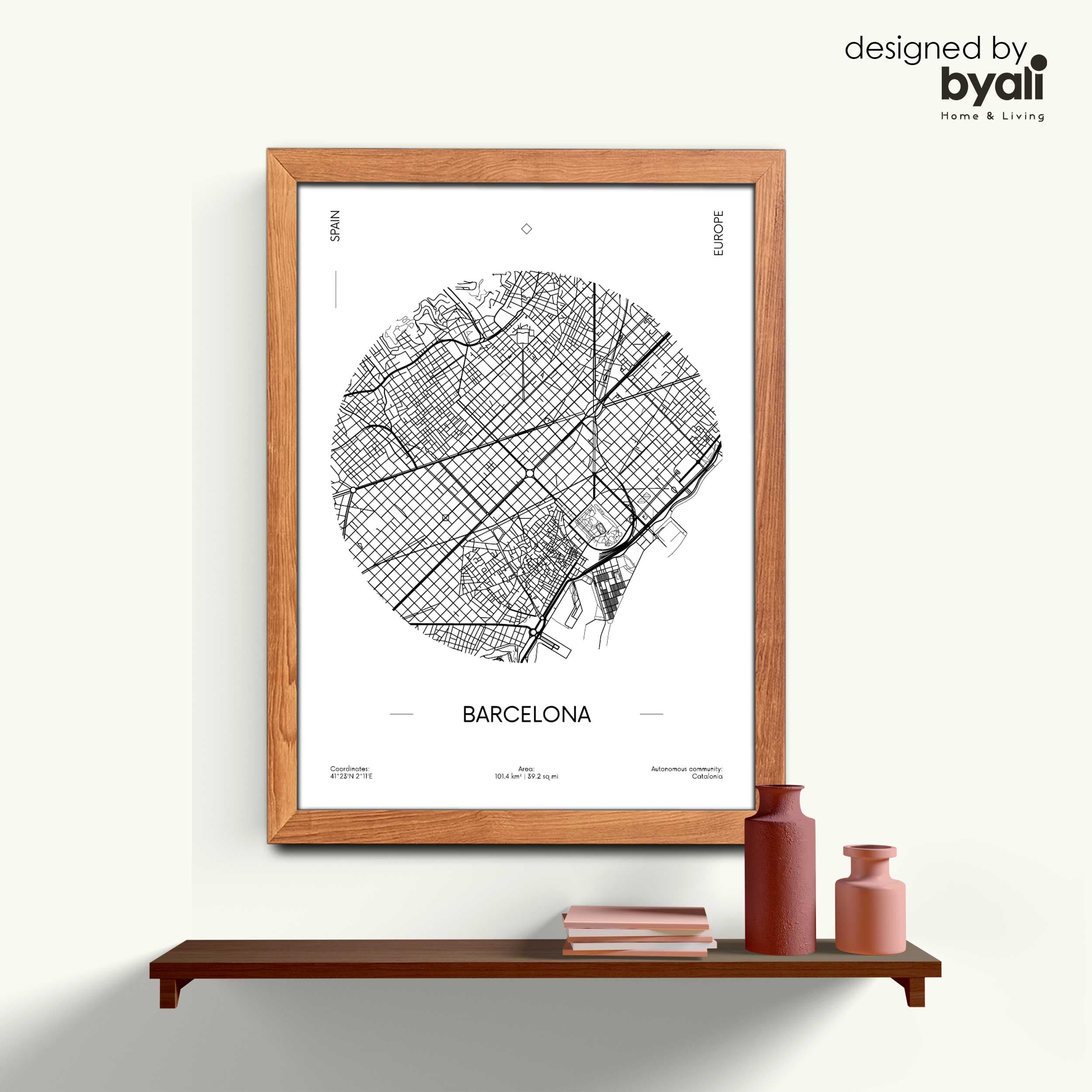 Barcelona Map Ahşap Çerçeveli Tablo