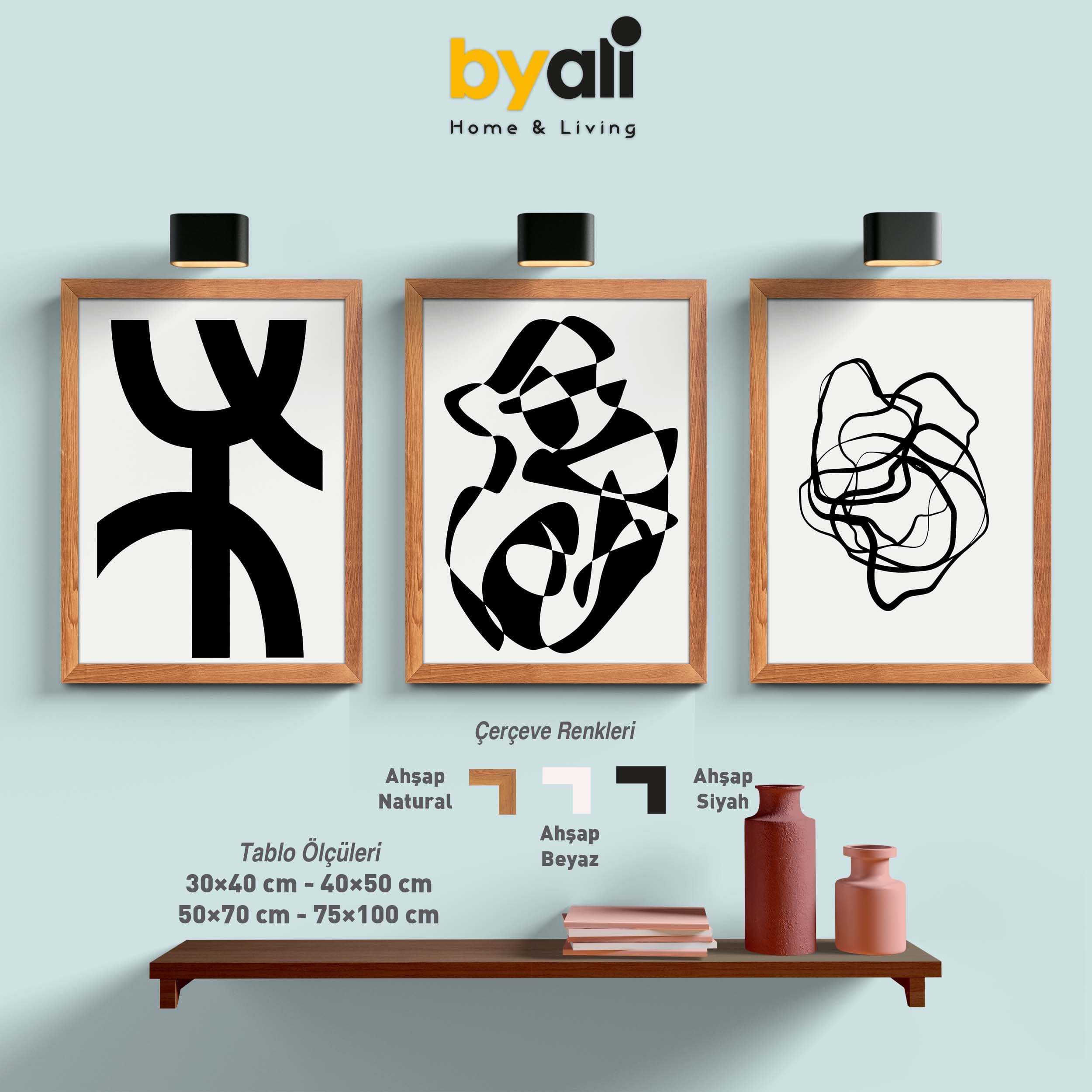 Ahşap Çerçeveli Line Art 3’lü Tablo Seti 3074